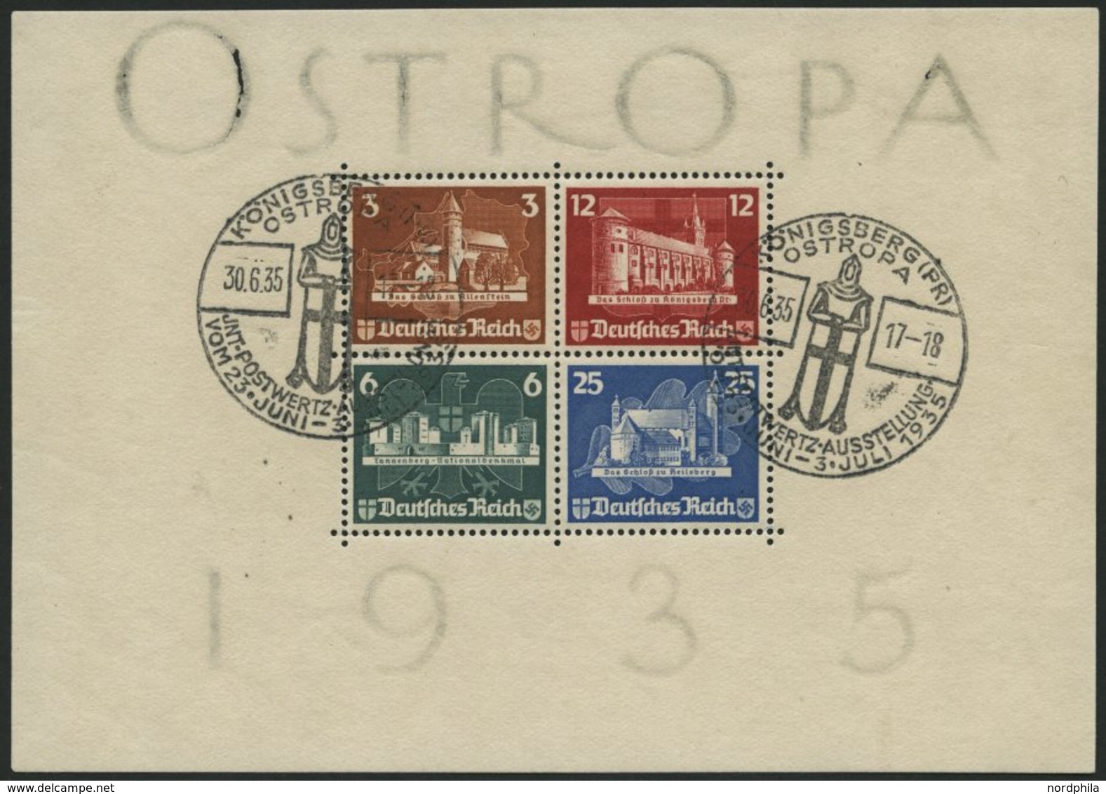 Dt. Reich Bl. 3 O, 1935, Block OSTROPA, Sonderstempel, Wasserzeichen Gebrochen, Marken Pracht, Mi. 900.- - Other & Unclassified