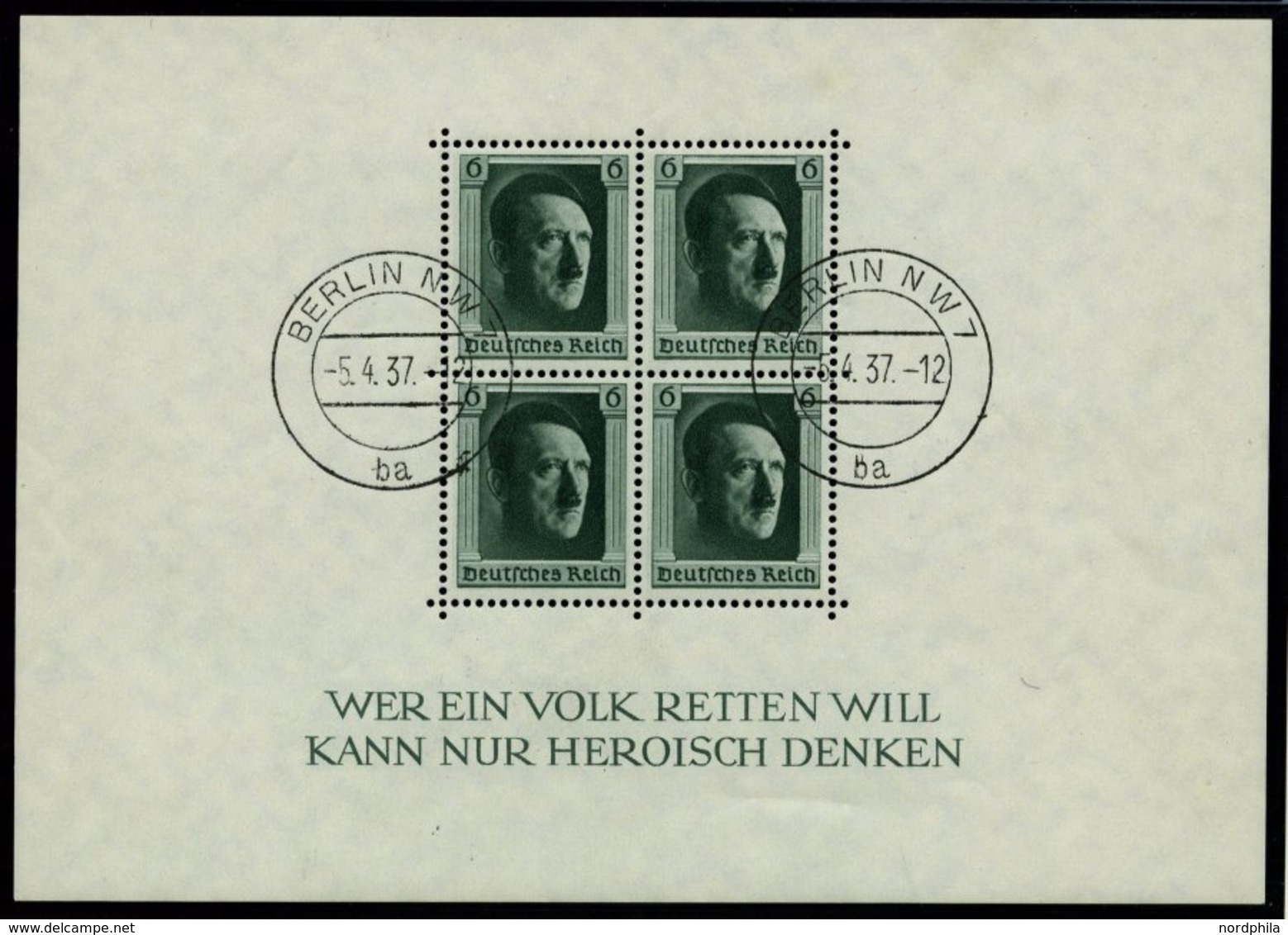 Dt. Reich Bl. 7 O, 1937, Block Hitler Mit Ersttagsstempel, Pracht, R! - Otros & Sin Clasificación