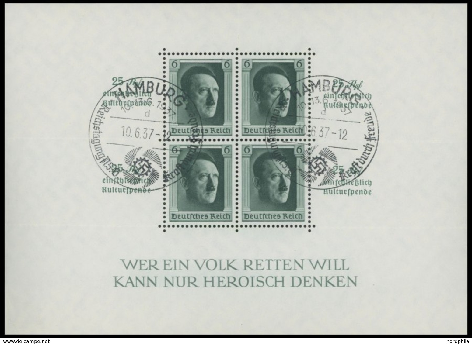 Dt. Reich Bl. 9 O, 1937, Block Kulturspende, Ersttags-Sonderstempel, Pracht, Mi. (90.-) - Otros & Sin Clasificación