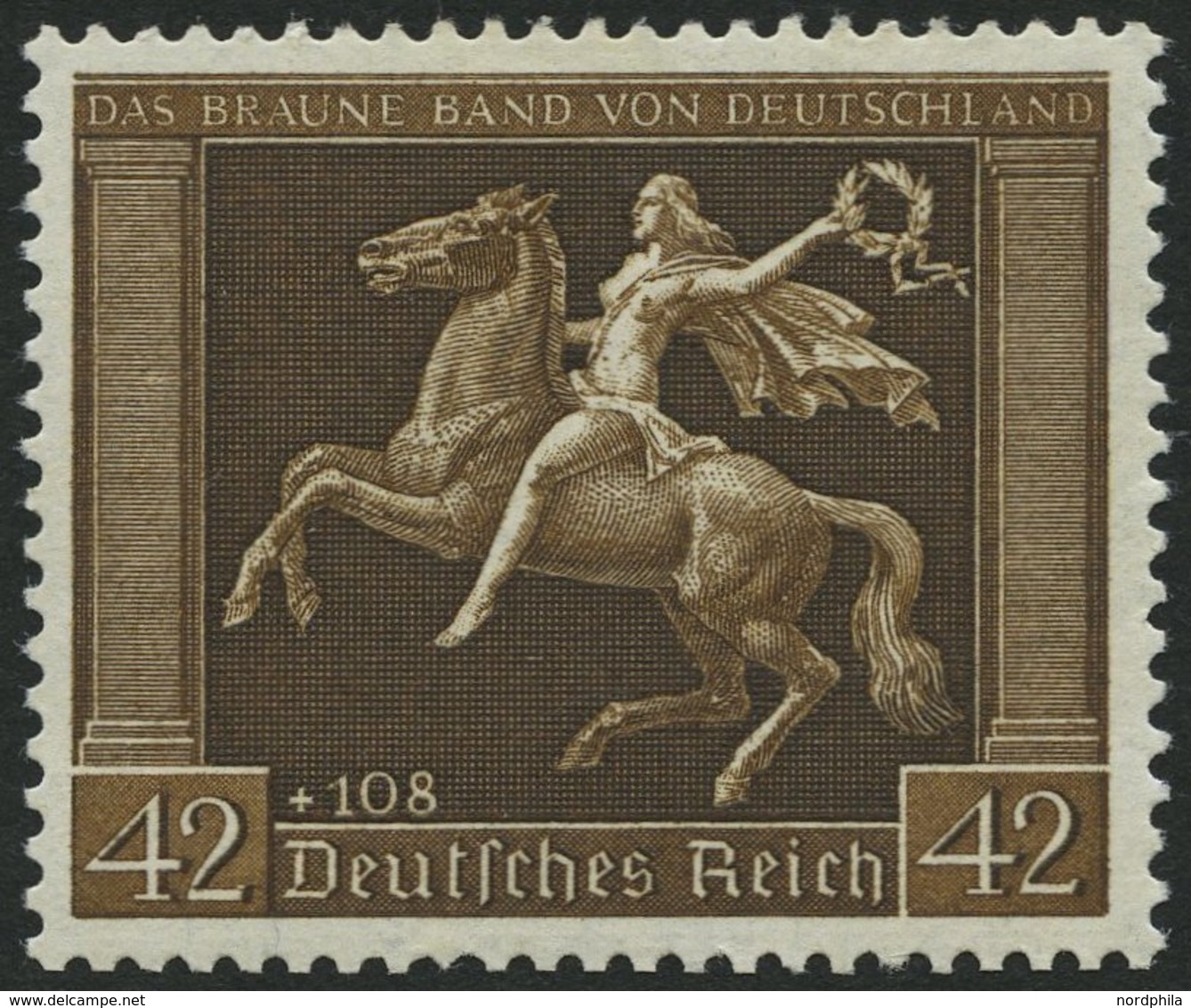 Dt. Reich 671y **, 1938, 42 Pf. Braunes Band, Waagerechte Gummiriffelung, Pracht, Mi. 150.- - Otros & Sin Clasificación