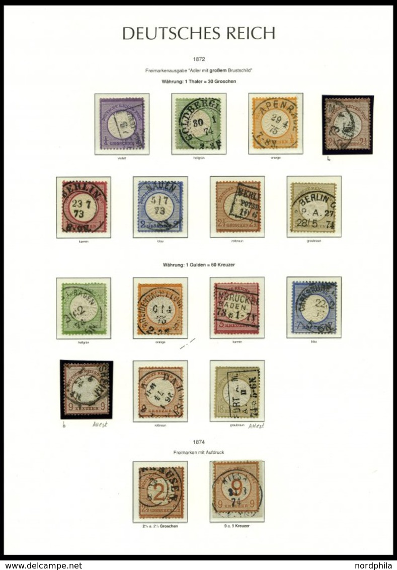 SAMMLUNGEN O, Sauber Gestempelte Sammlung Dt. Reich Von 1872-1918 Im Leuchtturm Falzlosalbum, Brustschilde Bis Auf Nr. 2 - Used Stamps