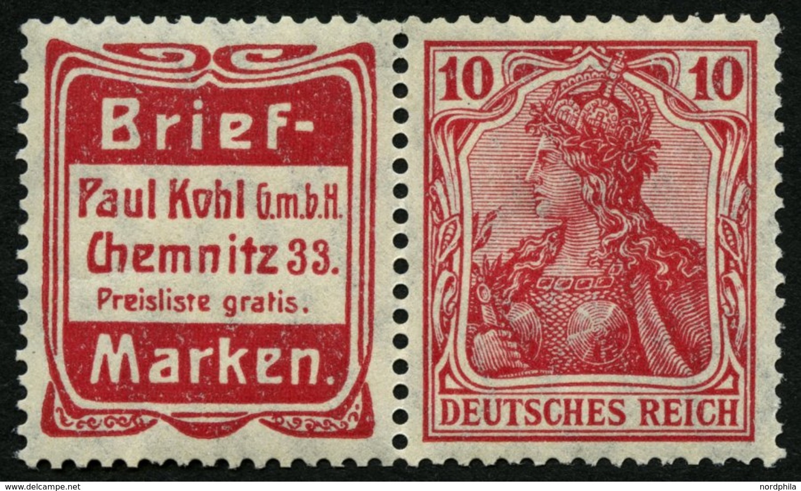 ZUSAMMENDRUCKE W 3.10 **, 1911, Briefmarken Kohl + 10 Pf., üblich Gezähnt Pracht, Mi. 1200.- - Se-Tenant