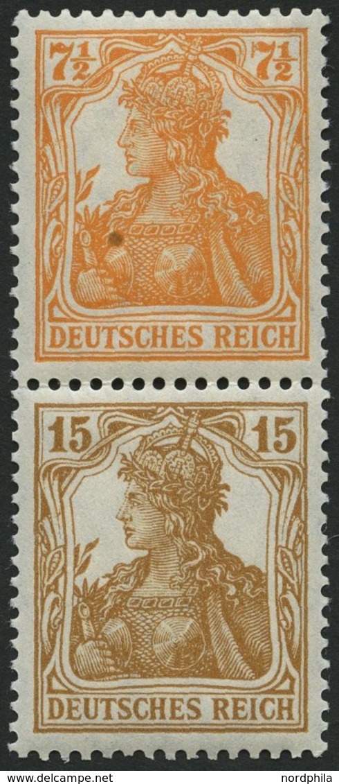ZUSAMMENDRUCKE S 7ba *, 1916, Germania 71/2 + 15, Falzreste, Pracht, Mi. 180.- - Se-Tenant