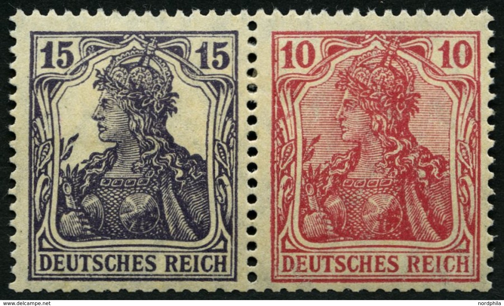 ZUSAMMENDRUCKE W 13aa *, 1918, Germania 15 + 10, Falzreste, Heftchenzähnung, Pracht, Mi. 180.- - Se-Tenant