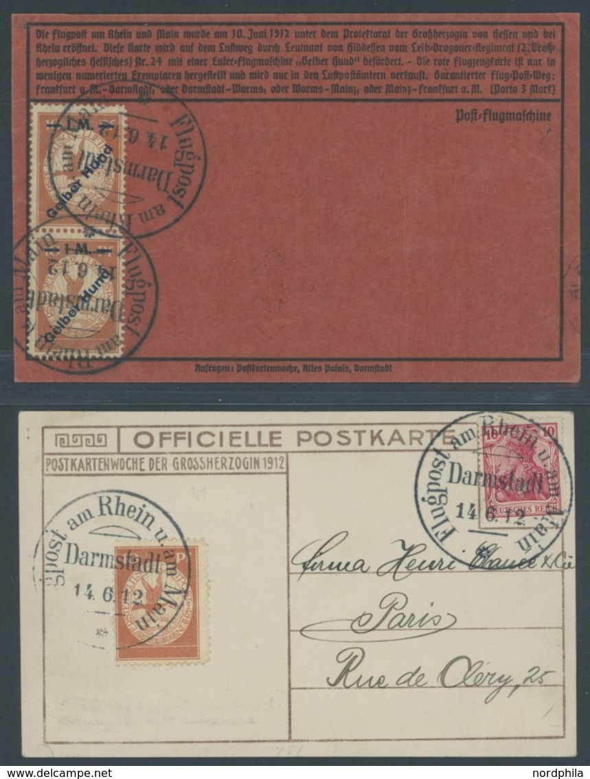 ZEPPELINPOST 10,13,13b BRIEF, 1912, Flp. Am Rhein Und Main, 3 Flugpostkarten, Alle An Gleiche Adresse In Paris, Mit Rote - Airmail & Zeppelin