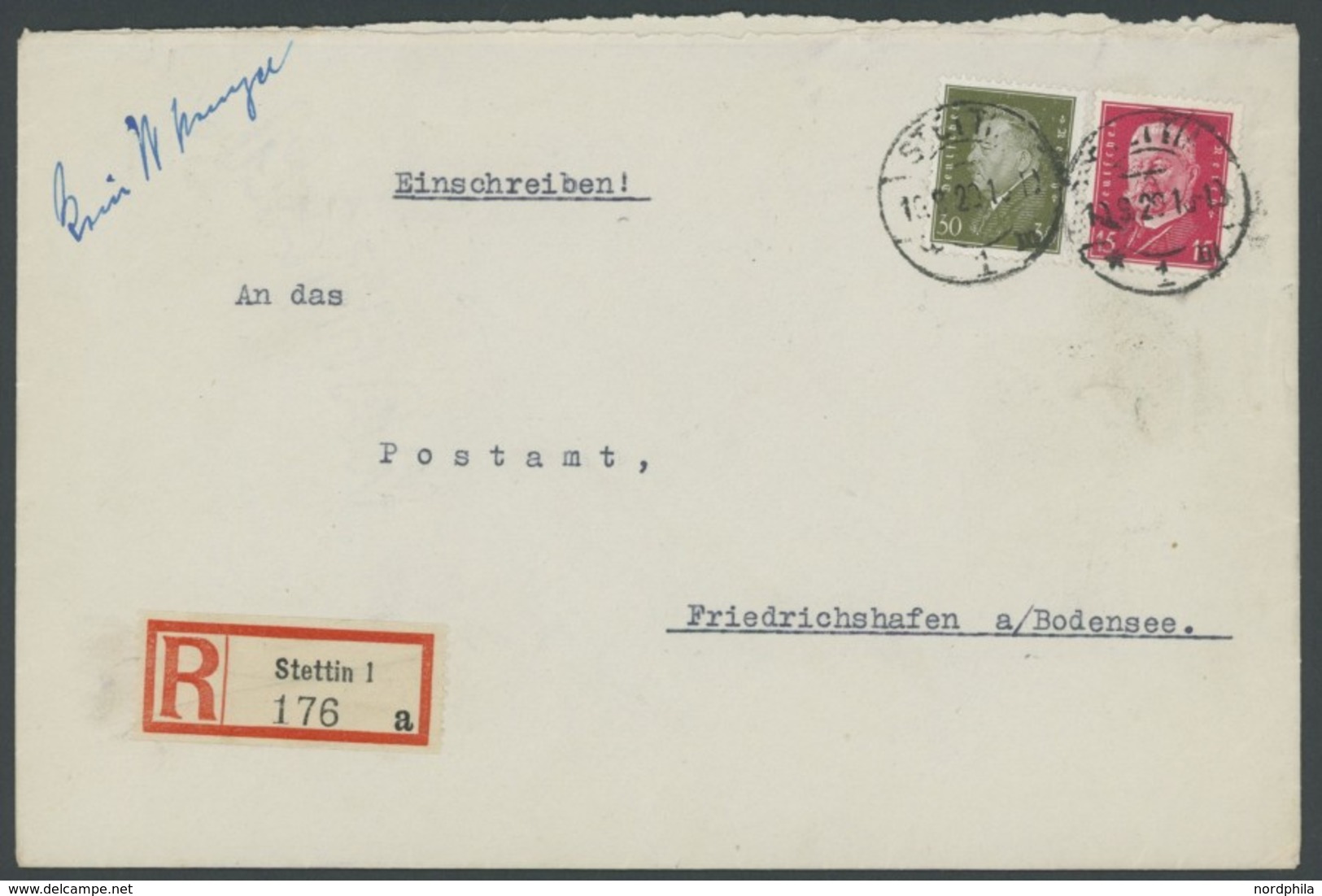 ZEPPELINPOST Brief , 1933, Zeppelin-Zubringerbrief Zur Deutschlandfahrt, Einschreibbrief Von Stettin 29.9.2919 Nach Frie - Airmail & Zeppelin