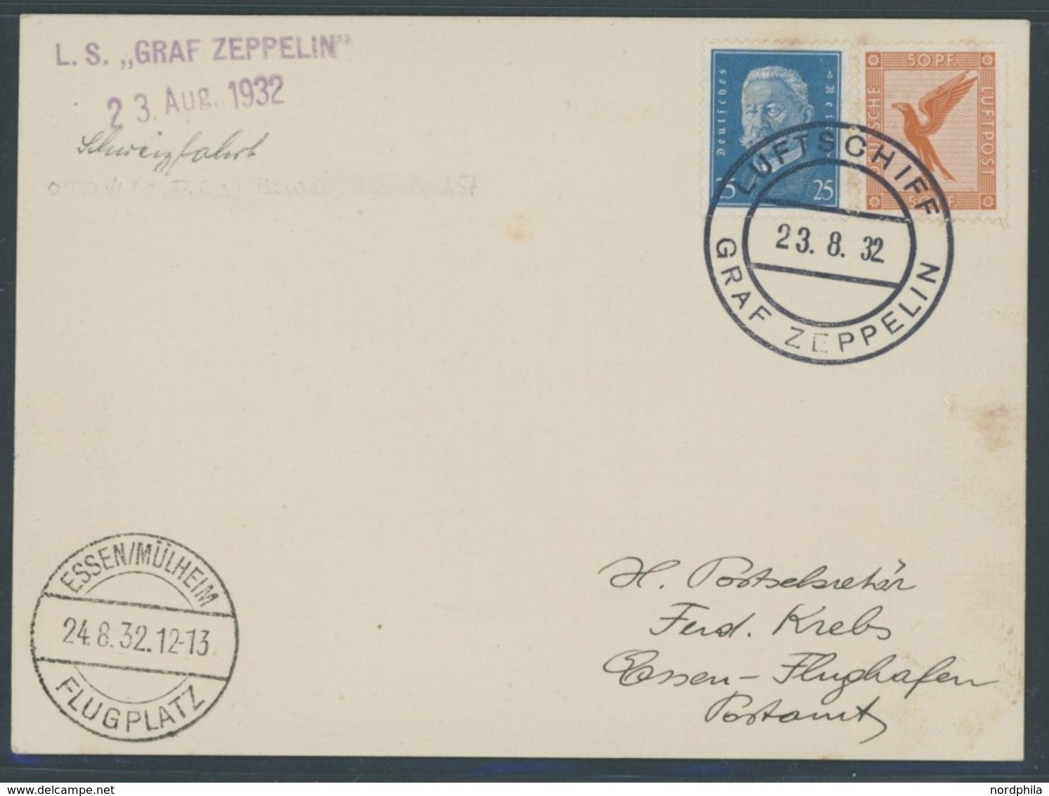 ZEPPELINPOST 0170VI BRIEF, 1932, Kurzfahrt In Die Schweiz, Bordpost 23.8.32, Prachtkarte - Airmail & Zeppelin