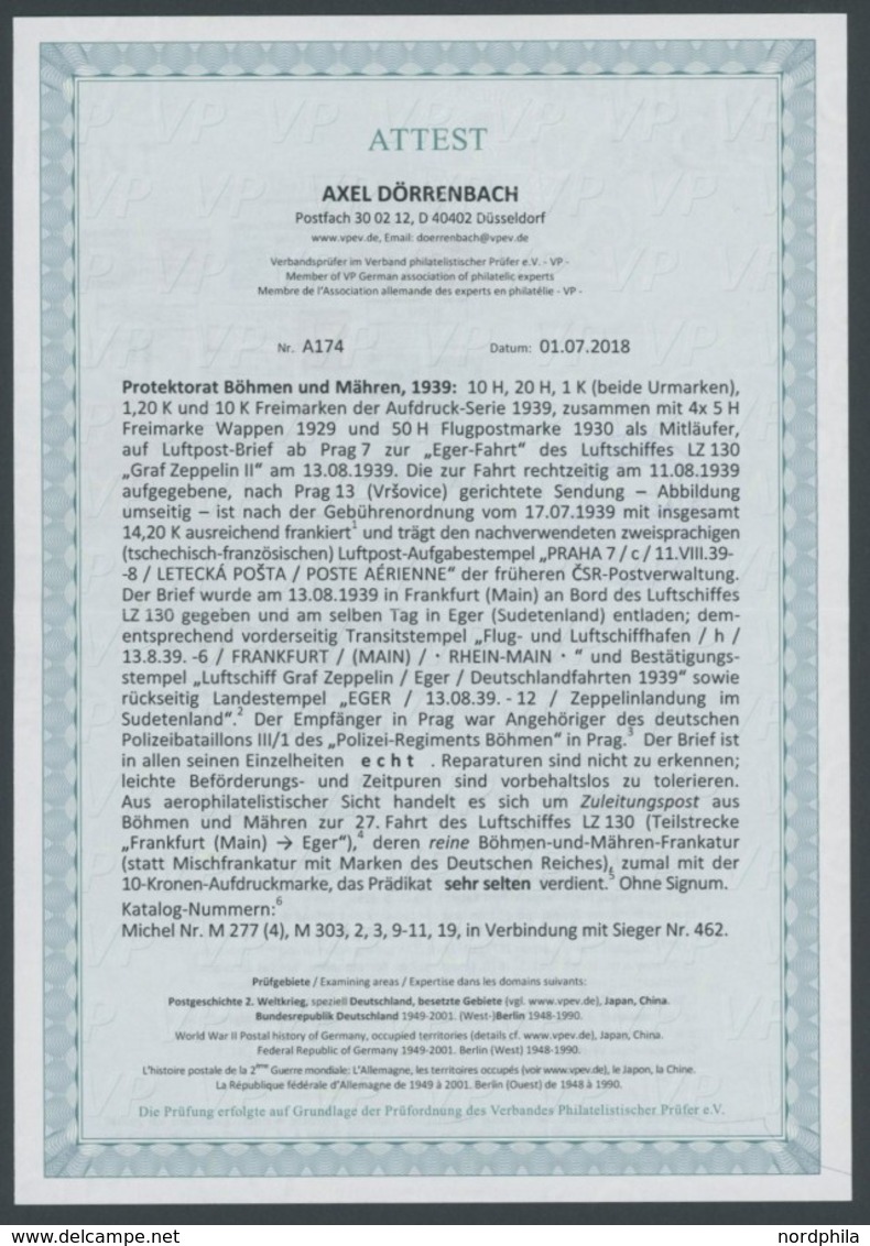 ZULEITUNGSPOST 462 BRIEF, Böhmen Und Mähren: 1939, Fahrt Nach Eger, Ab Prag, Frankiert Mit Protektorat Und Tschechischen - Luft- Und Zeppelinpost