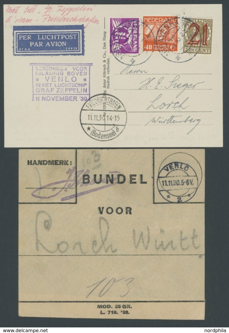 ZULEITUNGSPOST 99 BRIEF, Niederlande: 1930, Fahrt In Die Niederlande, Venlo-Friedrichshafen, Karte Ab Gravenhage, Dazu V - Correo Aéreo & Zeppelin