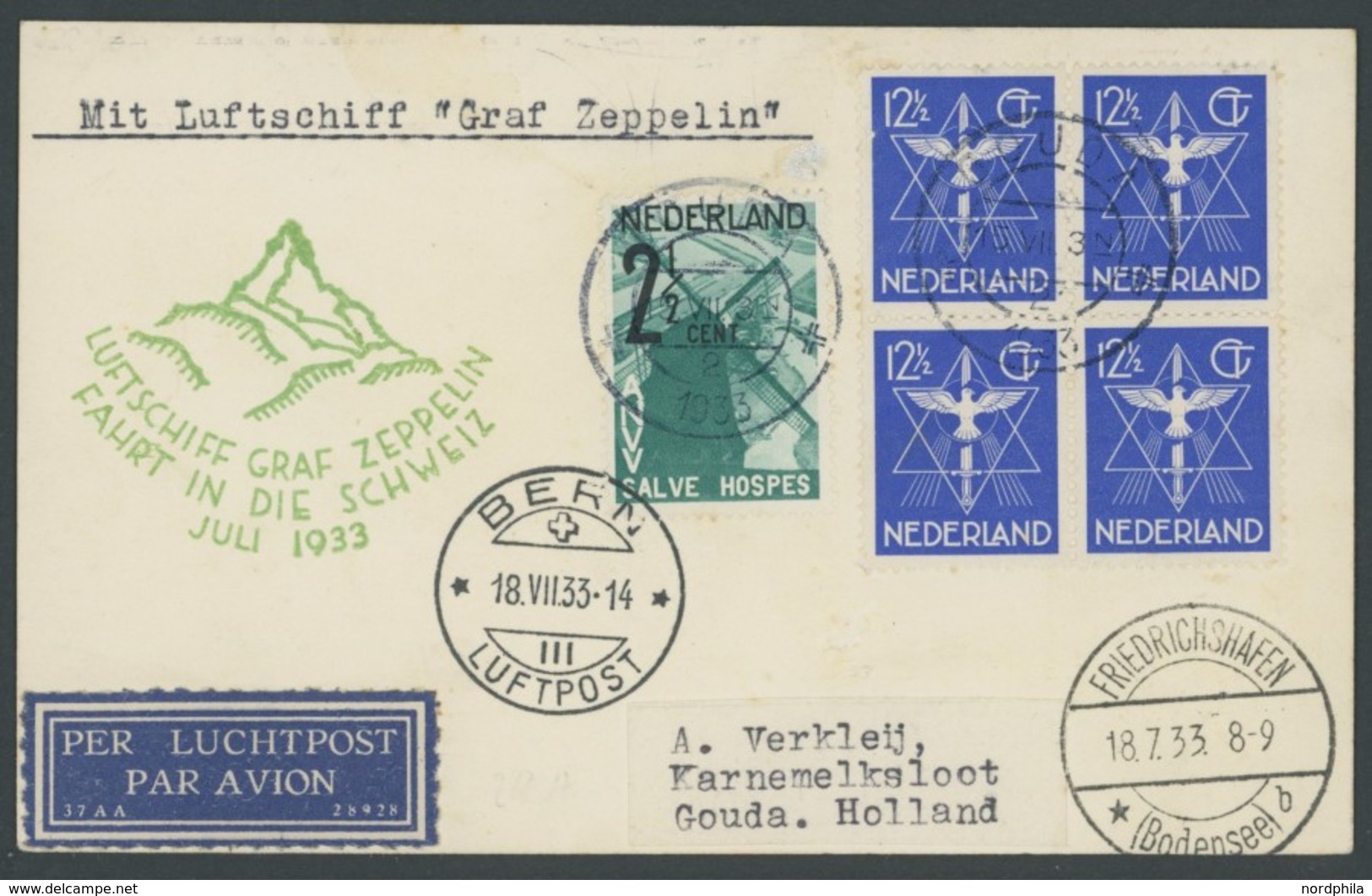 ZULEITUNGSPOST 222 BRIEF, Niederlande: 1933, Schweizfahrt, Prachtkarte - Airmail & Zeppelin