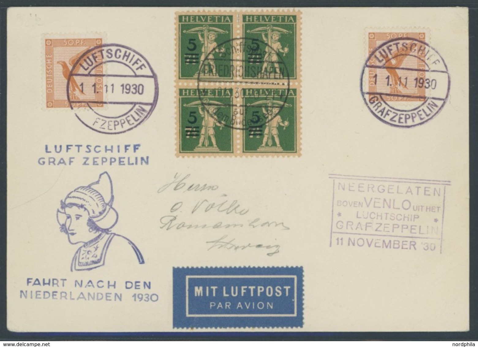 ZULEITUNGSPOST 98 BRIEF, Schweiz: 1930, Fahrt In Die Niederlande, Bordpost Als Unbekannte Bodensee-Schiffspost Aufgabe,  - Airmail & Zeppelin