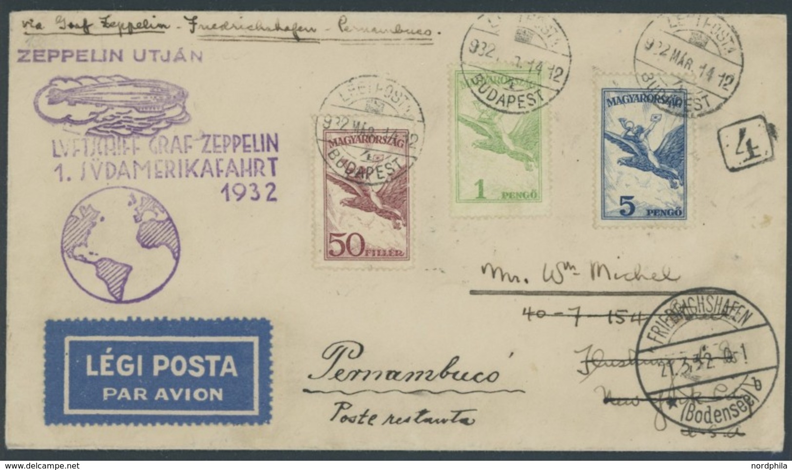 ZULEITUNGSPOST 138 BRIEF, Ungarn: 1932, 1. Südamerikafahrt, Brief Feinst - Correo Aéreo & Zeppelin