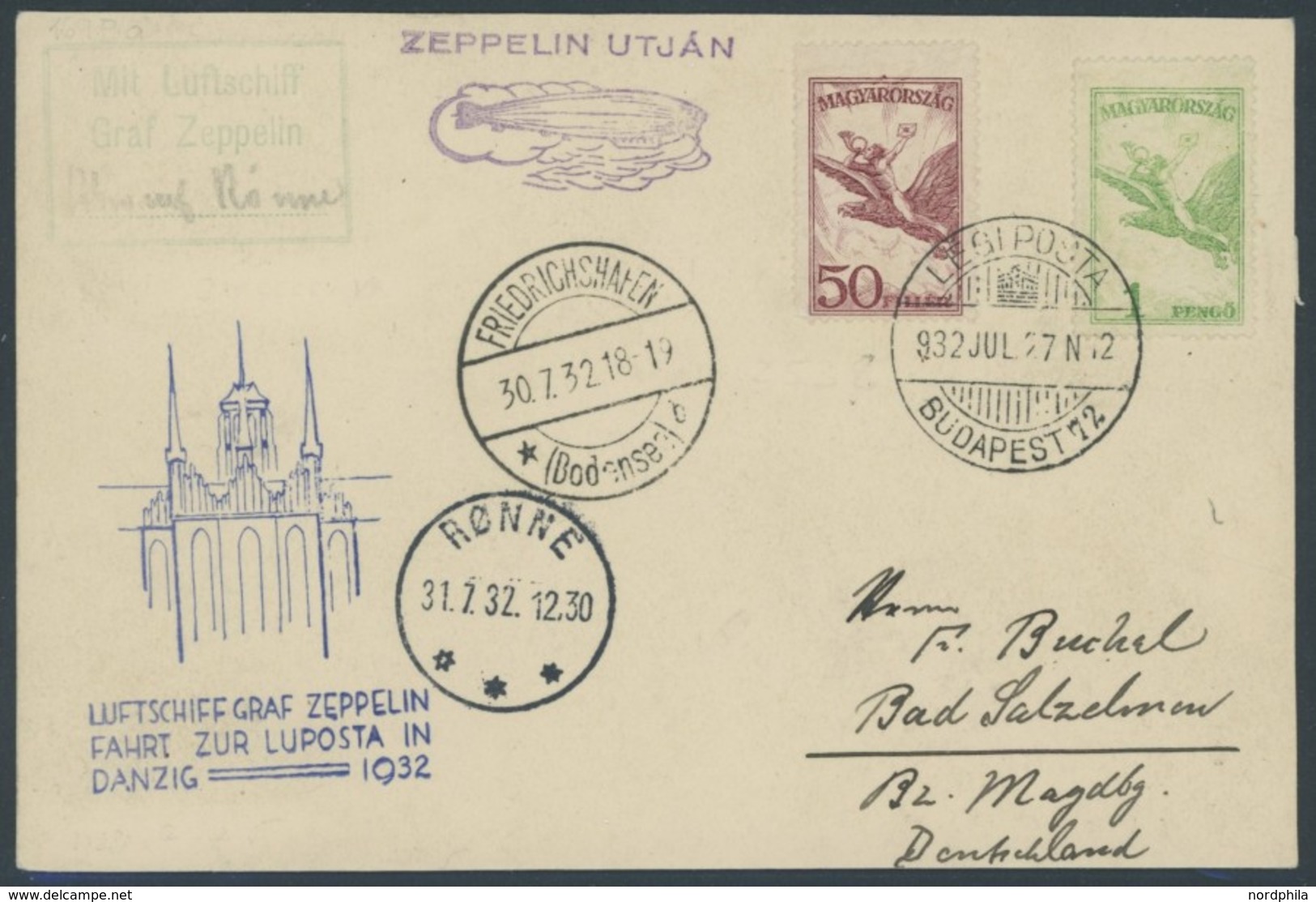 ZULEITUNGSPOST 169Ba BRIEF, Ungarn: 1932, LUPOSTA-Fahrt, Abwurf Rönne, Prachtkarte, R!, Sieger Und Michel Unbekannt! - Airmail & Zeppelin