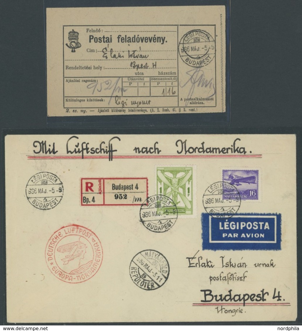 ZULEITUNGSPOST 406D BRIEF, Ungarn: 1936, 1. Nordamerikafahrt, Auflieferung Friedrichshafen (d), Einschreibbrief Mit Einl - Correo Aéreo & Zeppelin