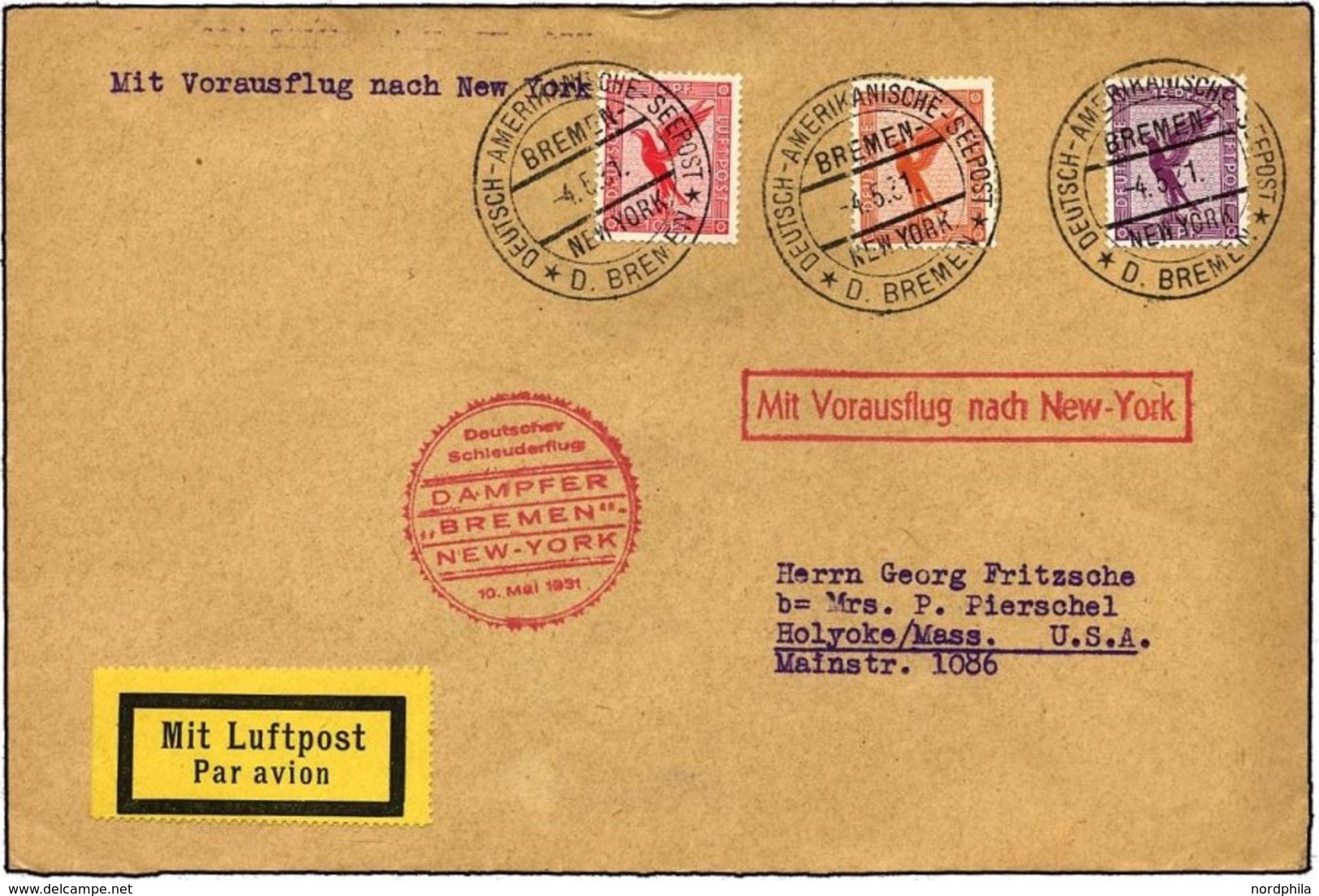 KATAPULTPOST 40b BRIEF, 10.5.1931, Bremen - New York, Seepostaufgabe, Prachtbrief - Cartas & Documentos