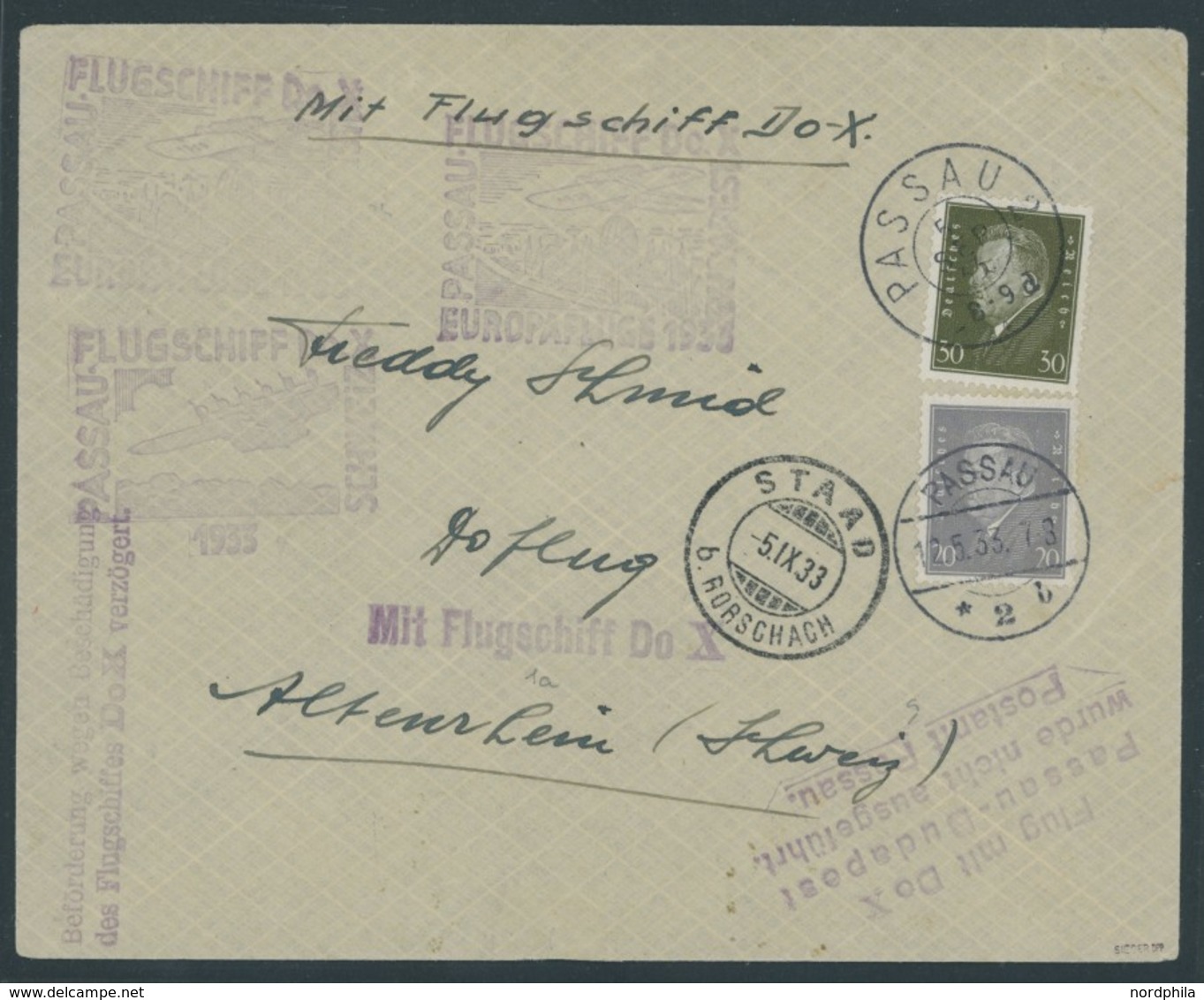 DO-X LUFTPOST 68c.Lp BRIEF, 12.05.1933, Aufgabe Passau Zum Geplanten Budapest-Flug Mit Undurchgebalktem Bestätigungsstem - Covers & Documents