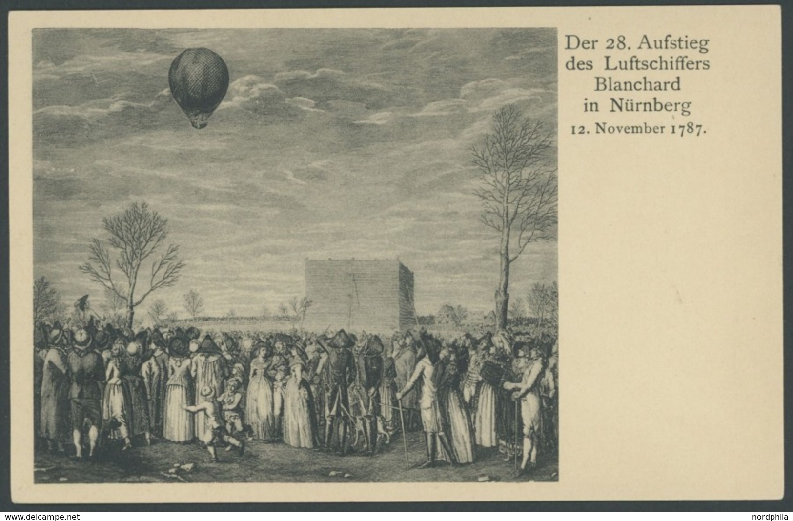 BALLON-FAHRTEN 1897-1916 1919/20, Kupferstich-Sonderkarte Der 28. Aufstieg Des Luftschiffes Banchard In Nürnberg, 12. No - Montgolfier