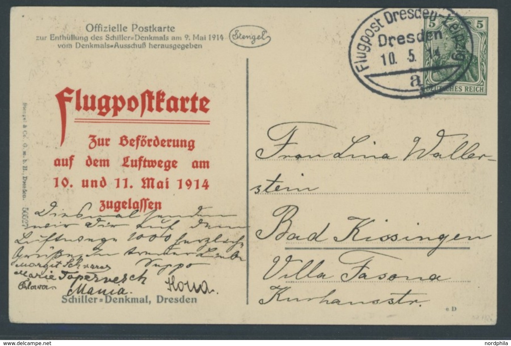 PIONIERFLUGPOST 1909-1914 25/04 BRIEF, 10.5.1914, Flugpost Dresden-Leipzig, Offizielle Karte (Nr. 50527) Zur Enthüllung  - Aviones