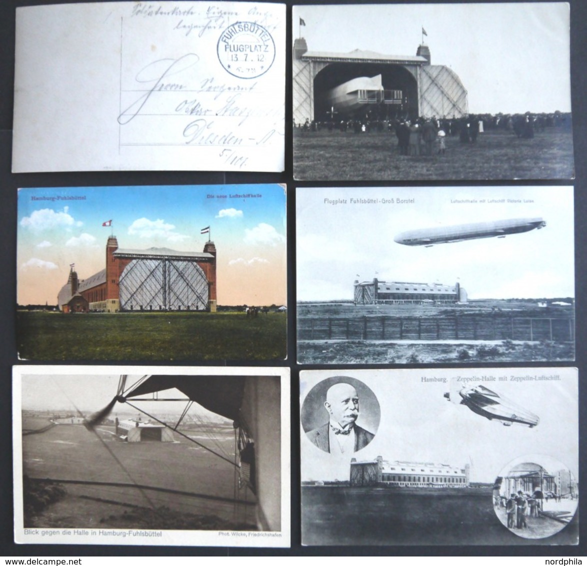 FLUGPLATZ, FLUGHAFENSTPL 23 BRIEF, Fuhlsbüttel Flugplatz, 1912, K1 Auf Fotokarte Viktoria Luise, Dazu 5 Verschiedene Ans - Luchtpost & Zeppelin