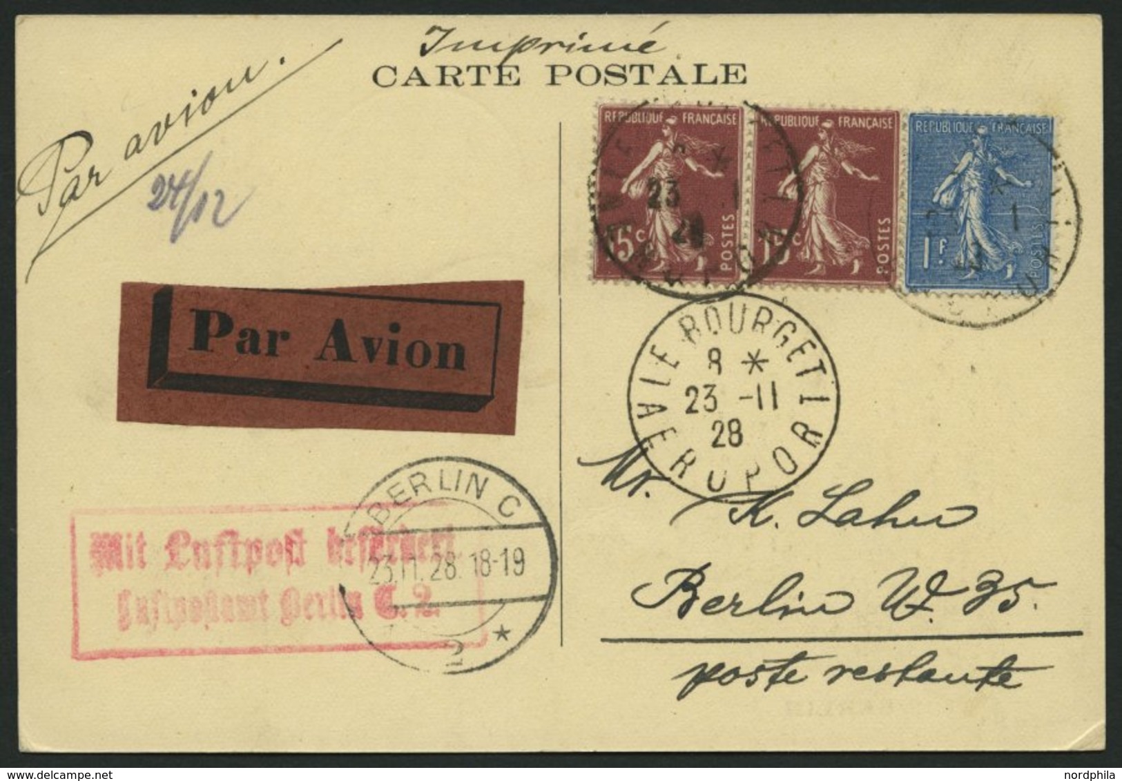 LUFTPOSTBESTÄTIGUNGSSTPL 9-04 BRIEF, BERLIN, Luftpostamt, R2, Auf Drucksache Aus Frankreich, Pracht - Correo Aéreo & Zeppelin