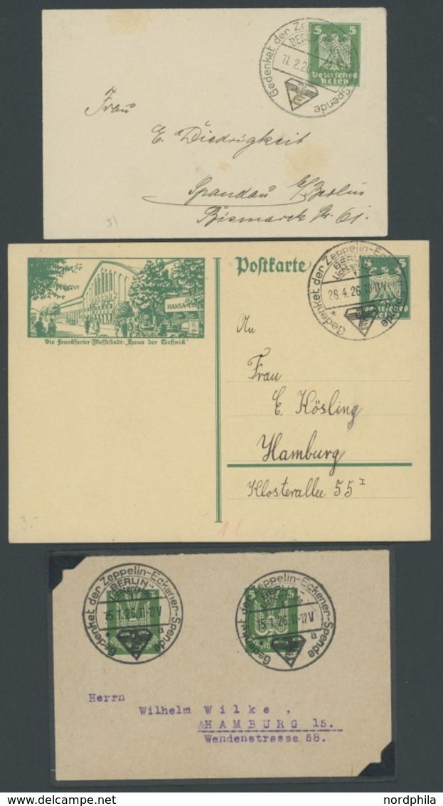 LUFTPOST-VIGNETTEN 1925, Zeppelin-Eckener-Spende, 4 Verschiedene Karten Und Ein Brief Mit Maschinen Bzw. Hand-Werbestemp - Correo Aéreo & Zeppelin