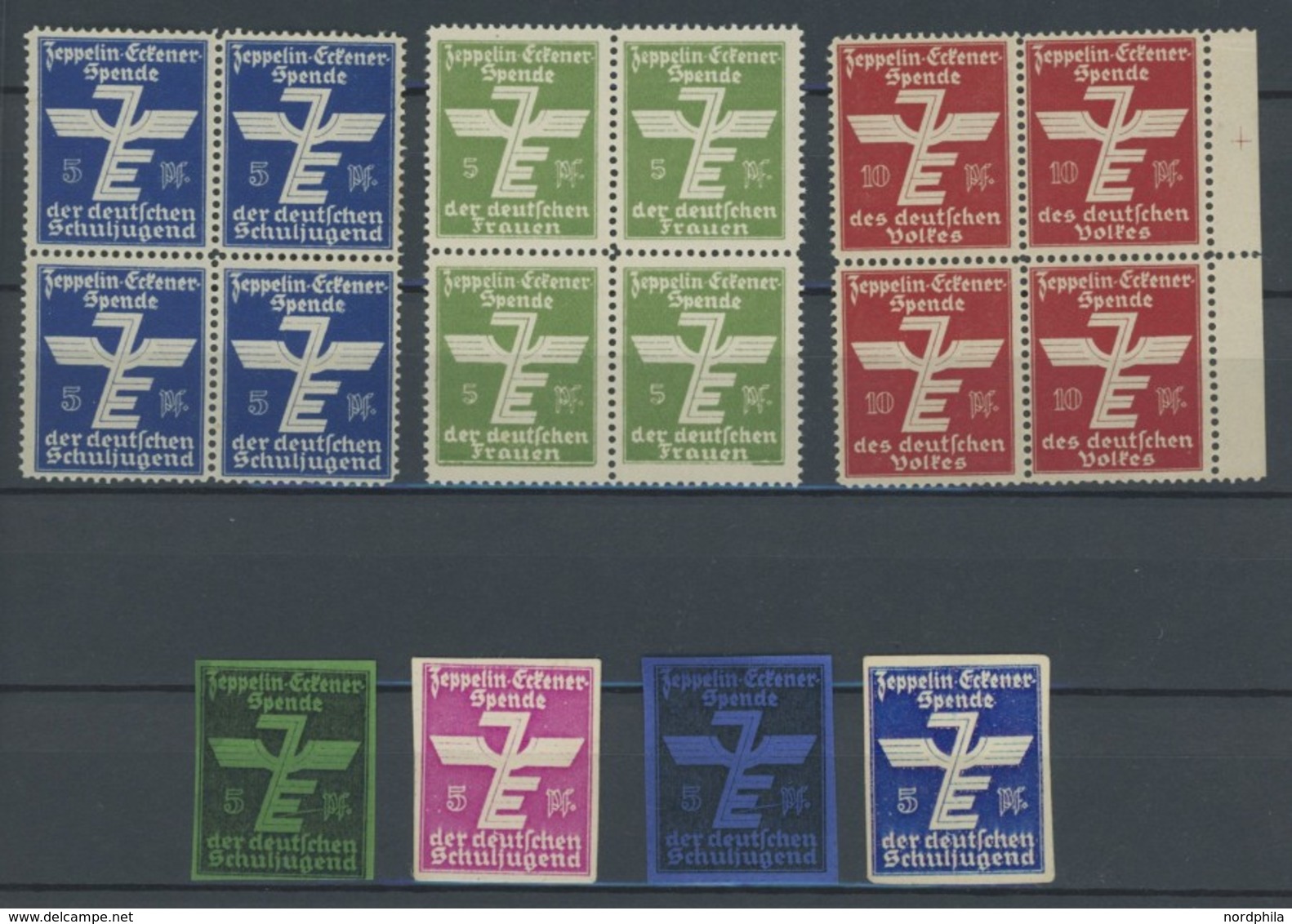 LUFTPOST-VIGNETTEN **,(*) , 1925/6, Zeppelin-Eckener-Spende, Komplette Spendenmarkenserie In Postfrischen Viererblocks,  - Airmail & Zeppelin