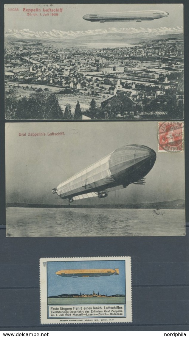 ALTE ANSICHTSKARTEN 1908, LZ 4, 12 Stündige Schweizfahrt: 5 Verschiedene Sonderkarten über Friedrichshafen, Luzern, Züri - Otros & Sin Clasificación