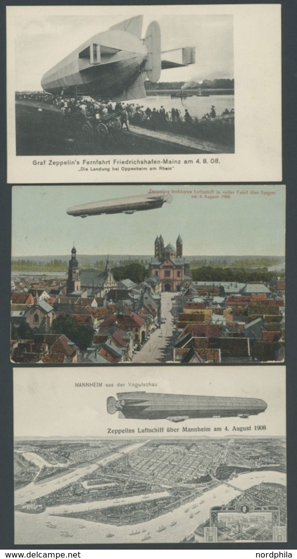 ALTE ANSICHTSKARTEN 1908, LZ 4, Fernfahrt, 6 Verschiedene Ansichtskarten über Basel, Straßburg, Worms, Oppenheim, Speyer - Other & Unclassified