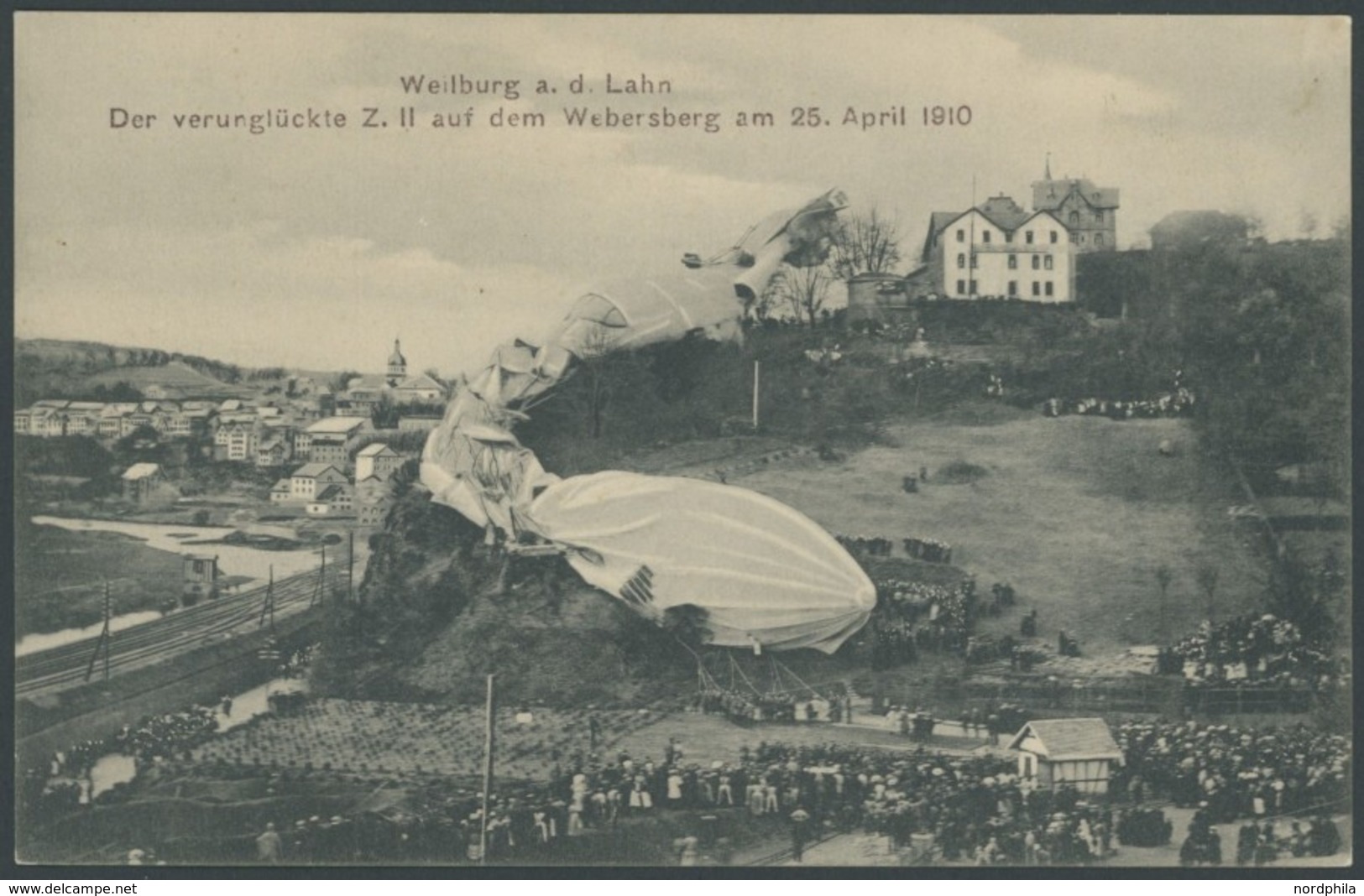 ALTE ANSICHTSKARTEN 1910, LZ 5 (Z II-Ersatz), Weilburg A.d. Lahn, Der Verunglückte Z II Auf Dem Webersberg Am 25.4., Ung - Otros & Sin Clasificación