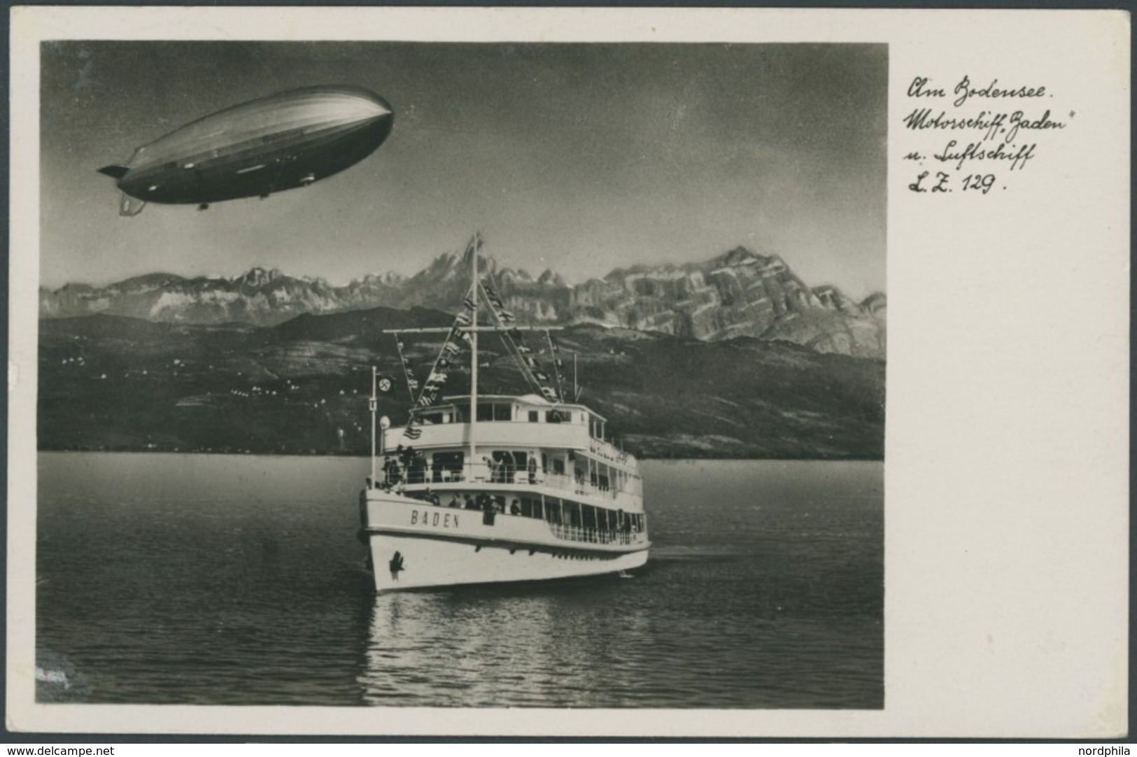 ALTE ANSICHTSKARTEN 1931, LZ 129 Und Das Motorschiff Baden Am Bodensee, Gebraucht, Mit Violettem Graf Zeppelin Besichtig - Sonstige & Ohne Zuordnung