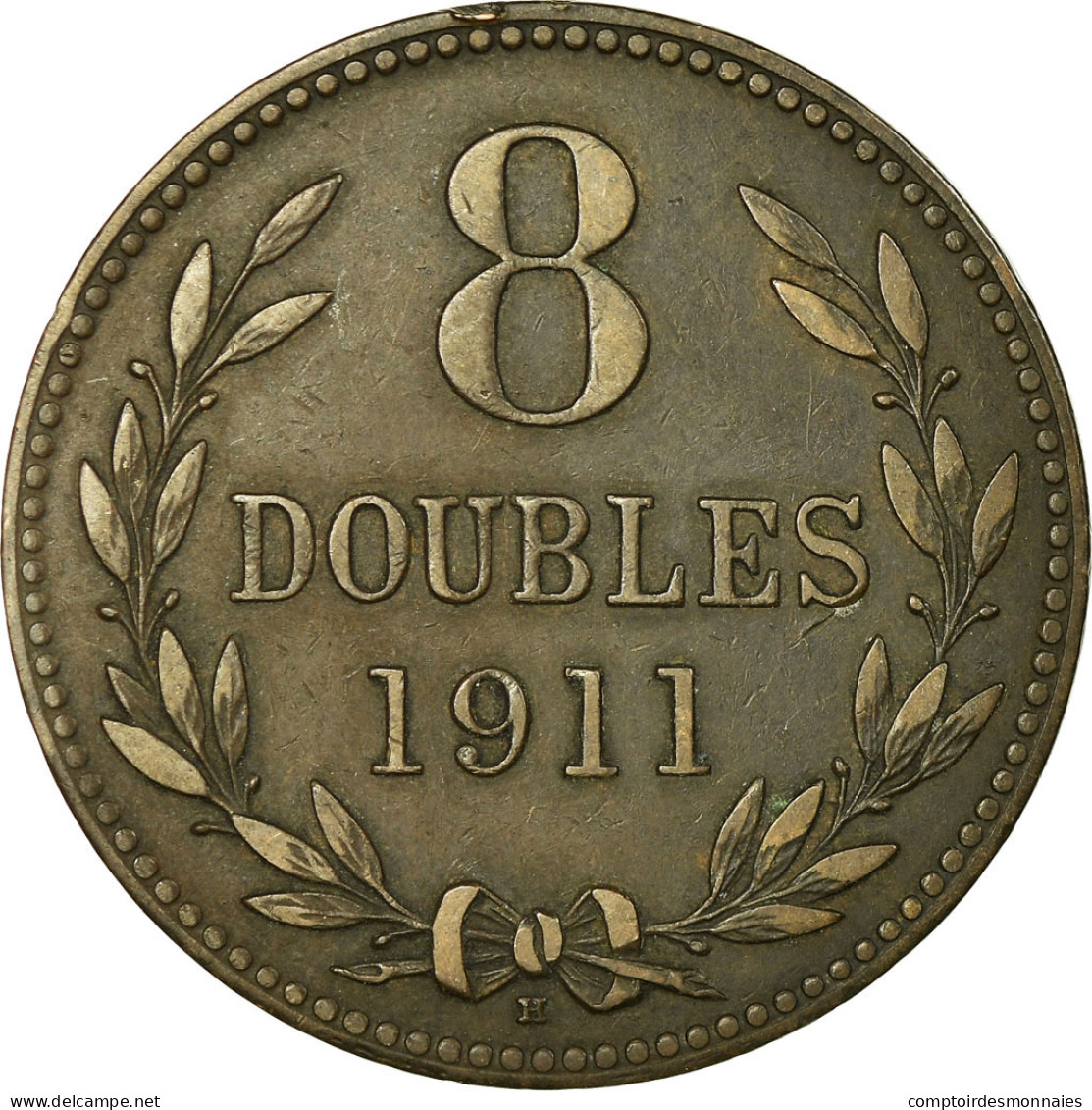 Monnaie, Guernsey, 8 Doubles, 1911, Heaton, Birmingham, TB+, Bronze, KM:7 - Guernsey