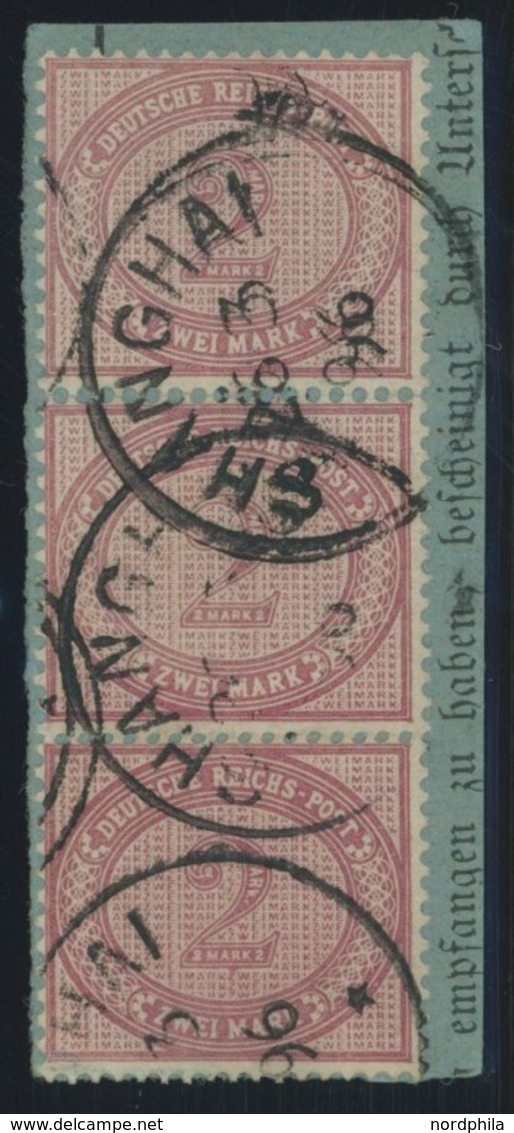 DP CHINA V 37e BrfStk, 1896, 2 M. Dunkelrotkarmin Im Senkrechten Dreierstreifen, Stempel SHANGHAI, Postabschnitt, Pracht - China (offices)