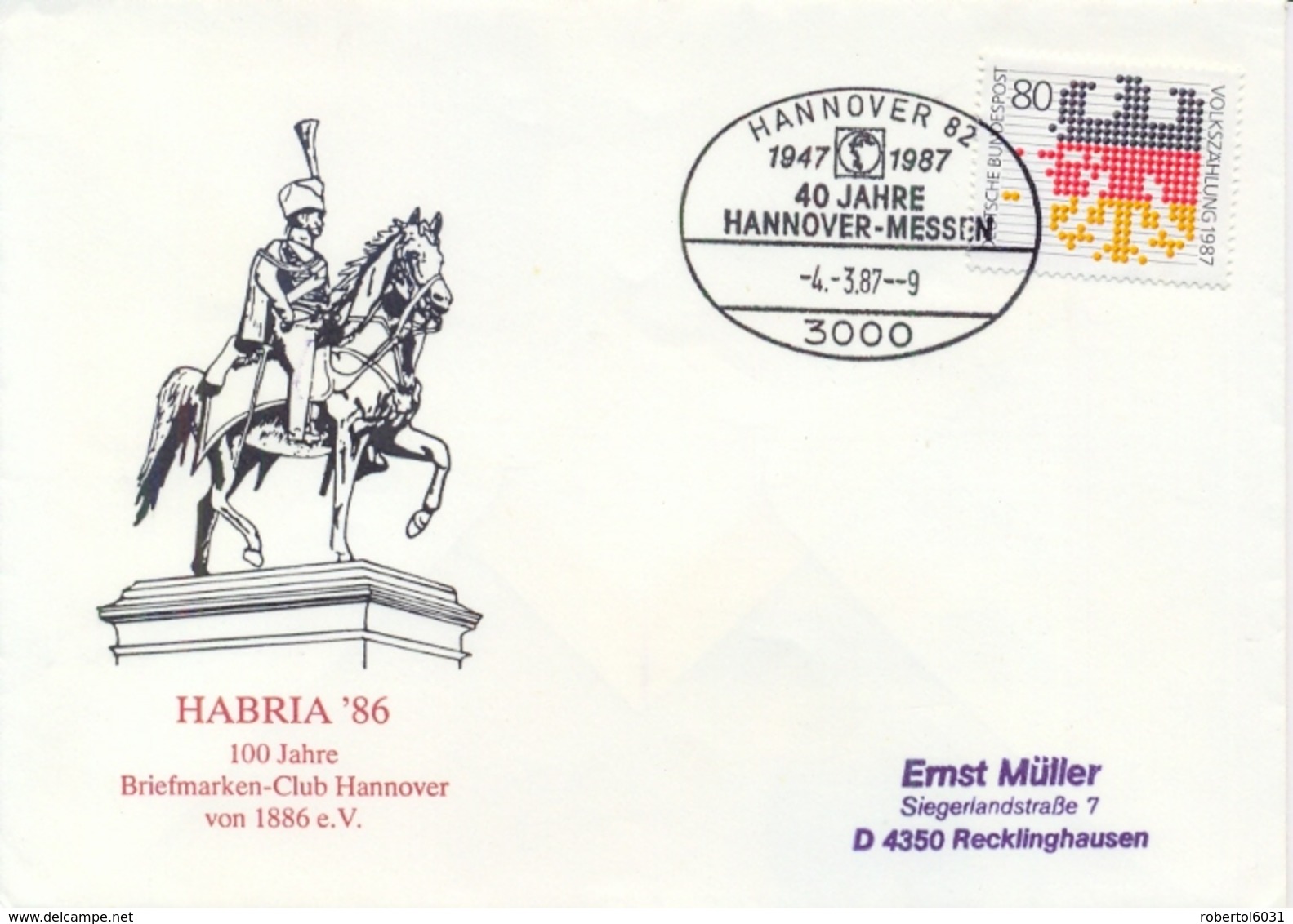 Germany BRD 1987 Cover With Hannover Special Cancel 40th Years Hannover Fair - Fabbriche E Imprese
