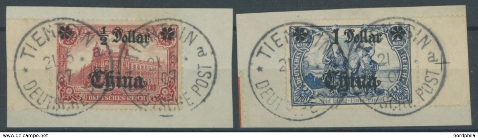 DP CHINA 44IAI,45IAII BrfStk, 1906, 1/2 D. Auf 1 M. Und 1 D. Auf 2 M., Mit Wz., Je Auf Briefstück, Randstücke, Pracht, M - China (oficinas)