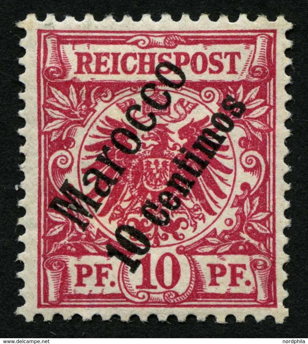 DP IN MAROKKO 3d *, 1899, 10 C. Auf 10 Pf. Lilarot Steiler Aufdruck, Falzreste, Feinst, Gepr. Jäschke-L., M. 120.- - Marruecos (oficinas)