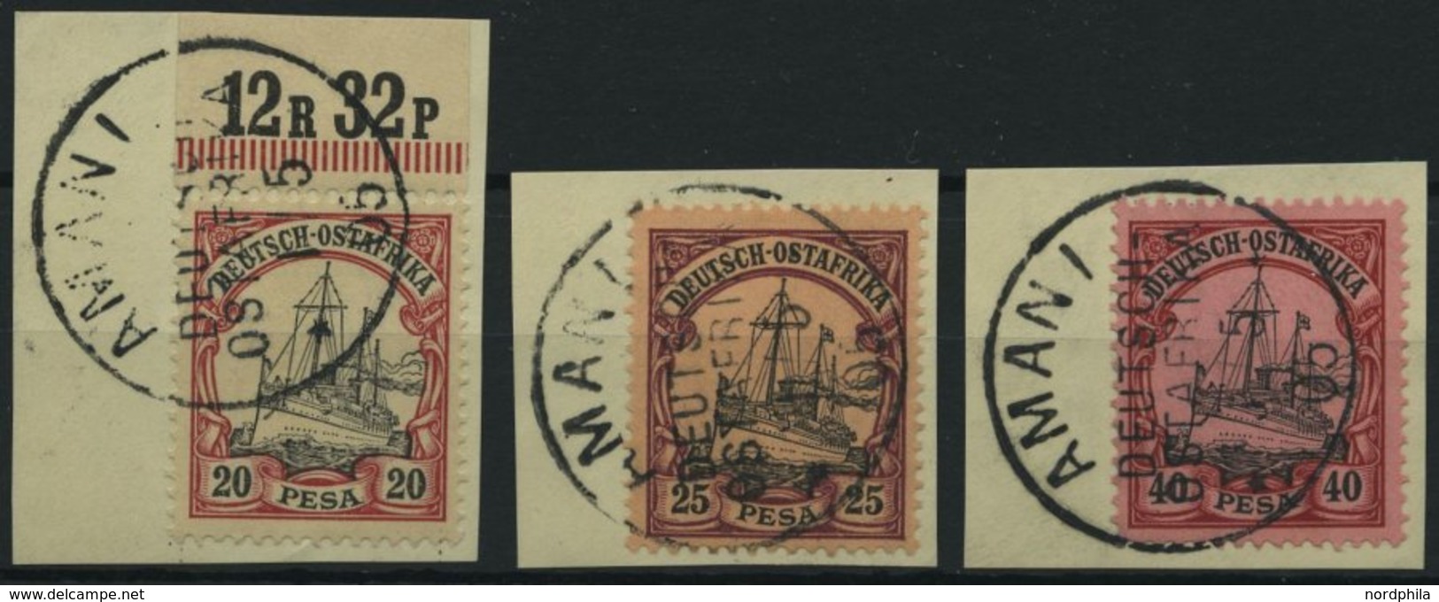 DEUTSCH-OSTAFRIKA 16-18 BrfStk, 1901, 20 - 40 Pf. Kaiseryacht, Stempel AMANI, 3 Prachtbriefstücke - German East Africa