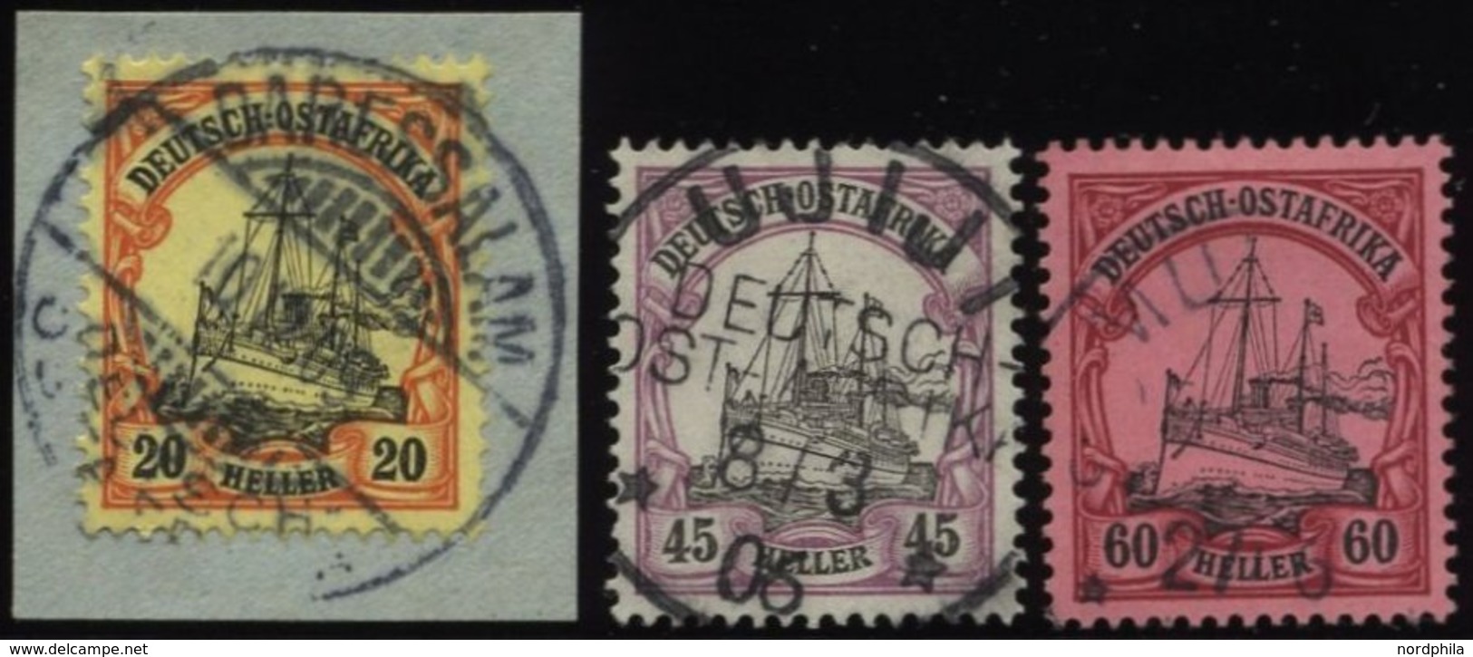 DEUTSCH-OSTAFRIKA 26,28/9 O, 1905, 20, 45 Und 60 H. Kaiseryacht, Ohne Wz., 3 Prachtwerte, Mi. 185.- - África Oriental Alemana
