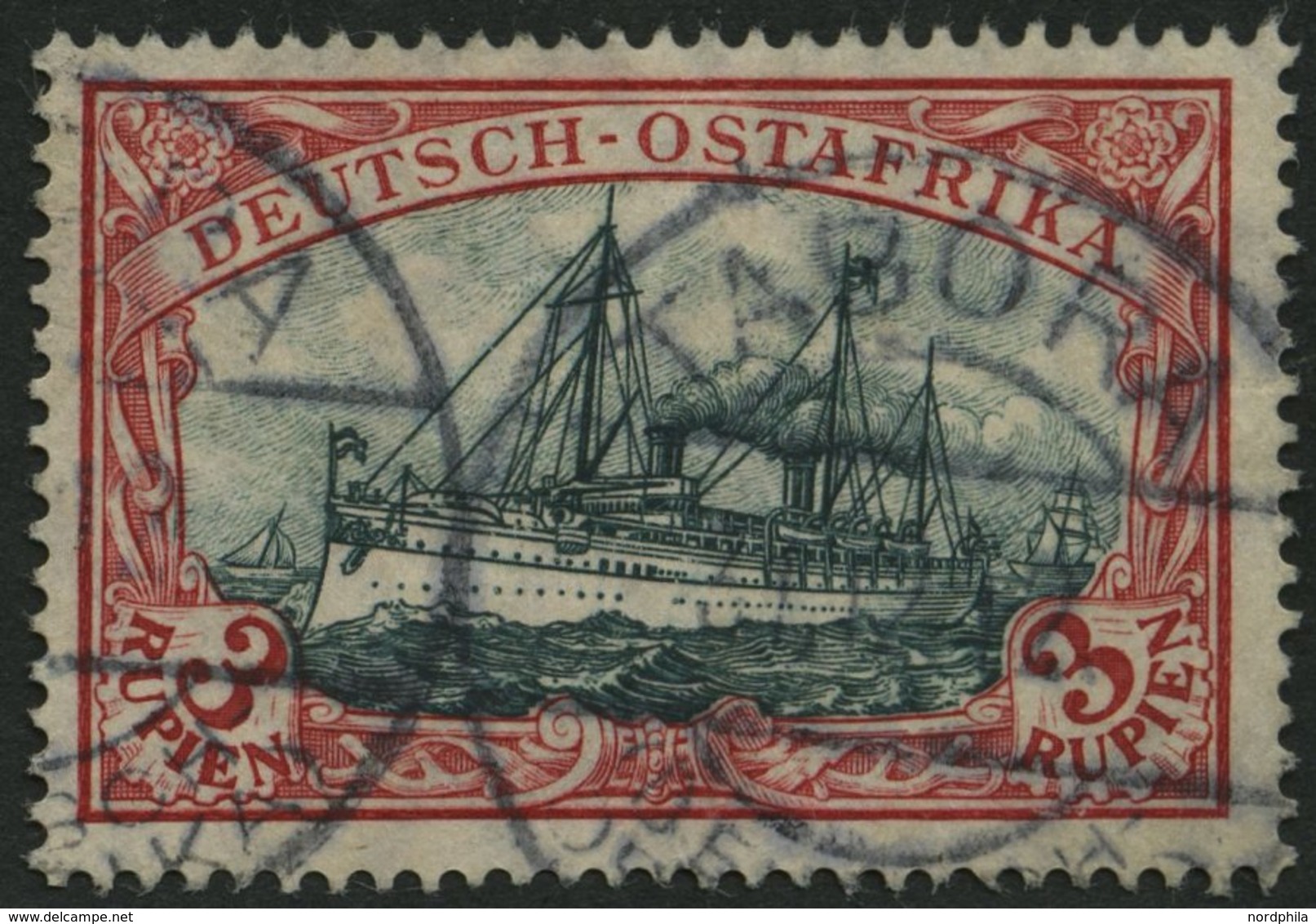DEUTSCH-OSTAFRIKA 39IAb O, 1908, 3 R. Dunkelrot/grünschwarz, Mit Wz., Pracht, Mi. 300.- - Duits-Oost-Afrika