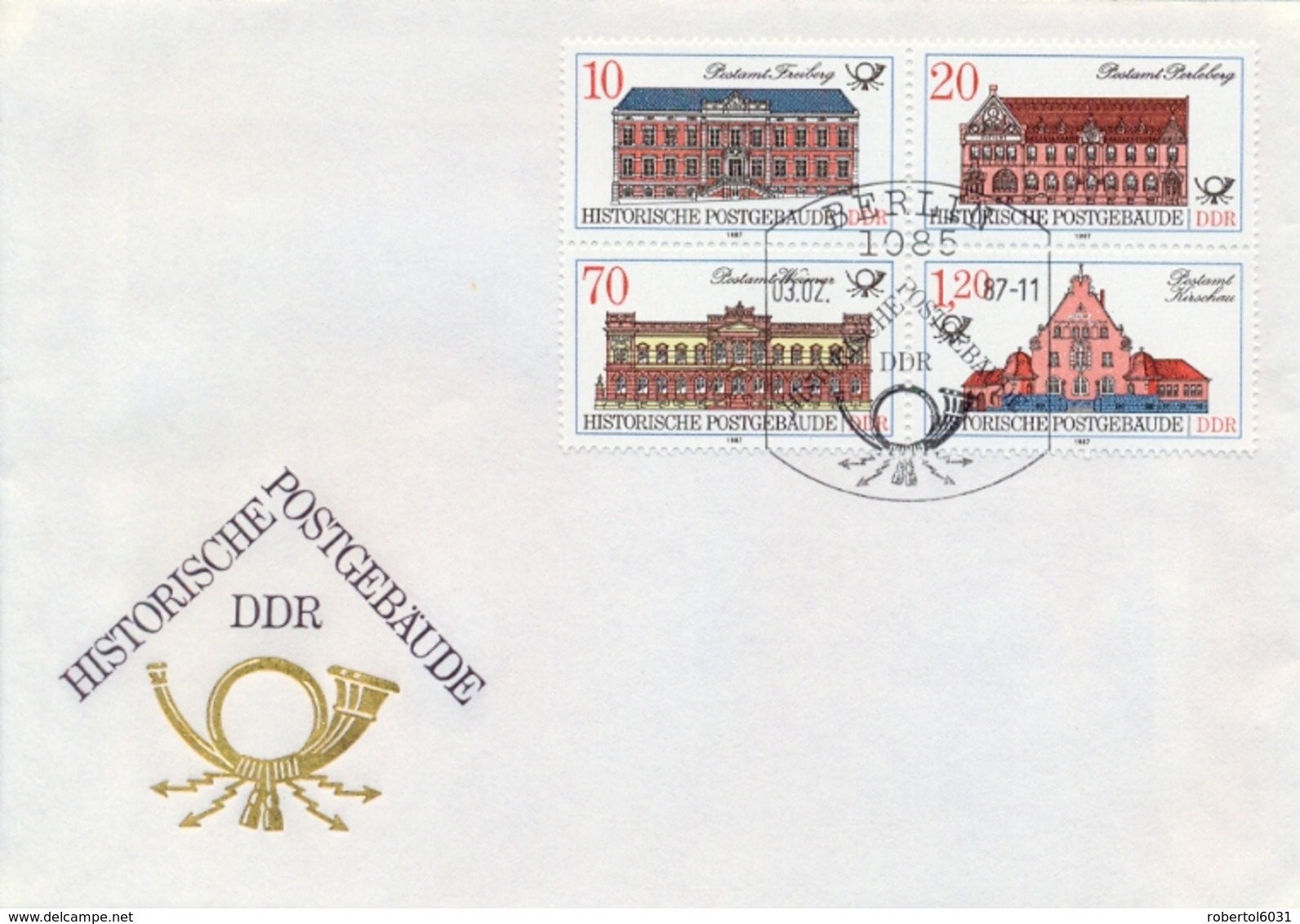 Germany DDR 1987 FDC Historic Post Offices Block Of Four - Posta