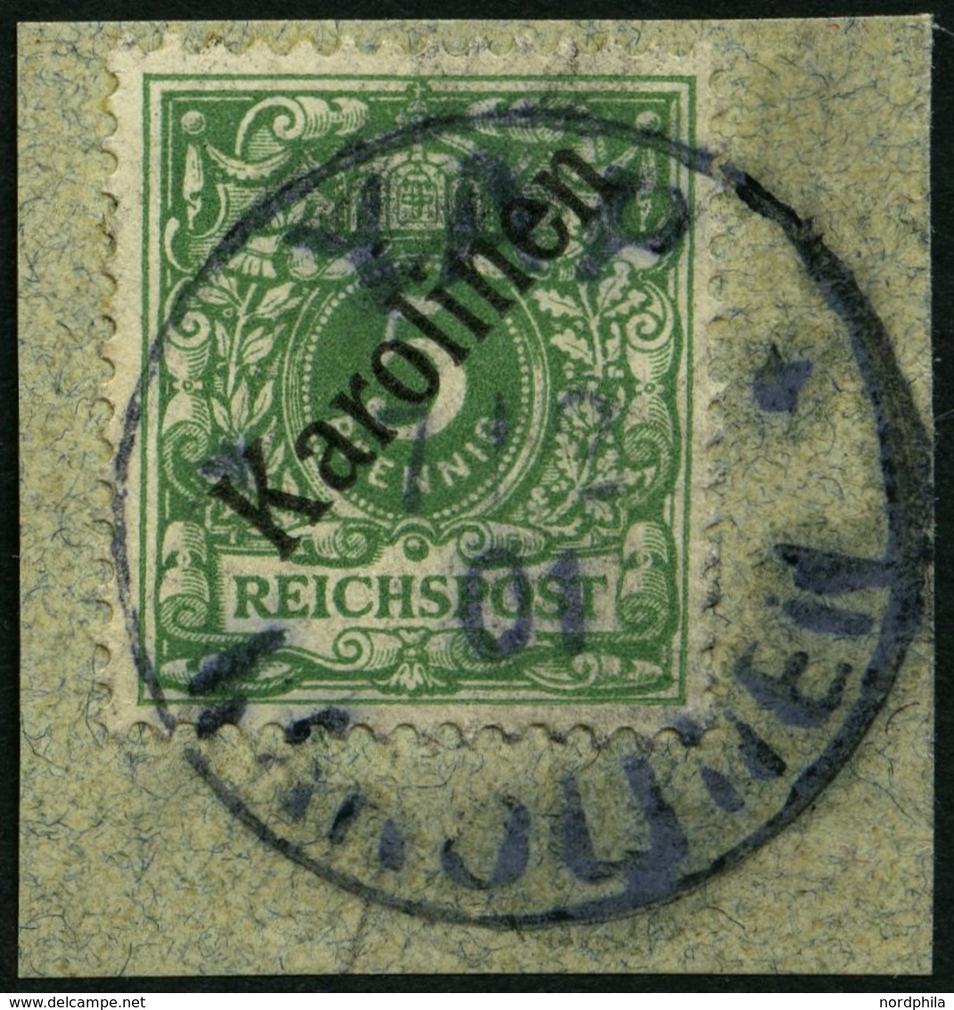 KAROLINEN 2I BrfStk, 1899, 5 Pf. Diagonaler Aufdruck, Stempel YAP, Prachtbriefstück, Gepr. Pfenninger, Mi. (750.-) - Islas Carolinas