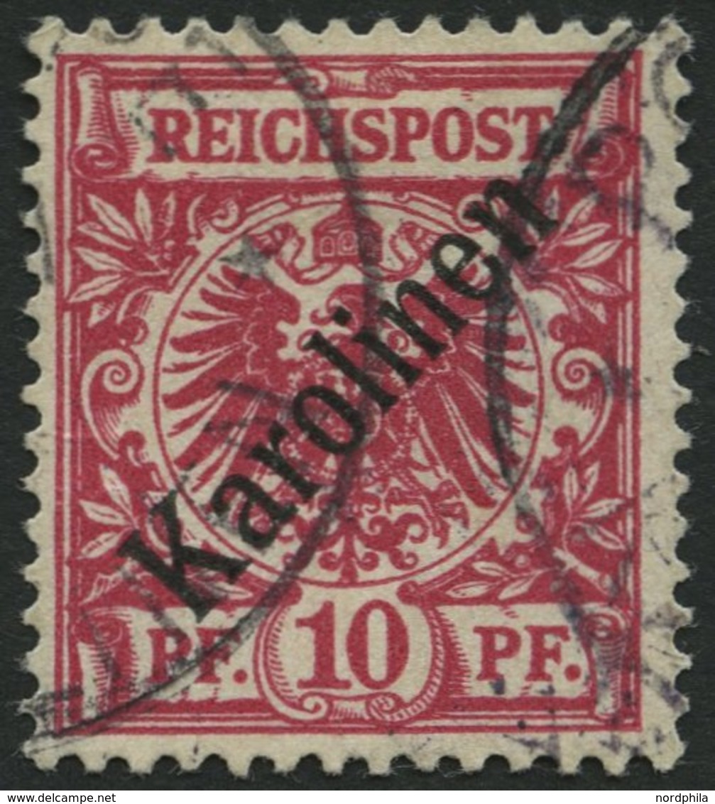 KAROLINEN 3I O, 1899, 10 Pf. Diagonaler Aufdruck, Pracht, Gepr. Steuer, Mi. 160.- - Karolinen
