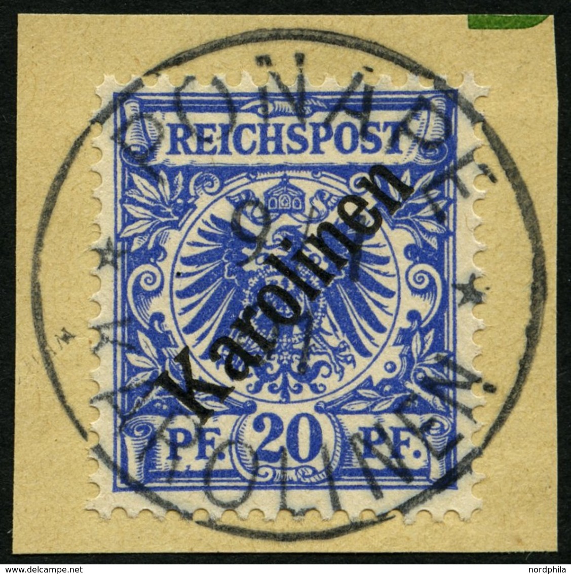 KAROLINEN 4I BrfStk, 1899, 20 Pf. Diagonaler Aufdruck, Prachtbriefstück, Gepr. Steuer, Mi. (160.-) - Caroline Islands