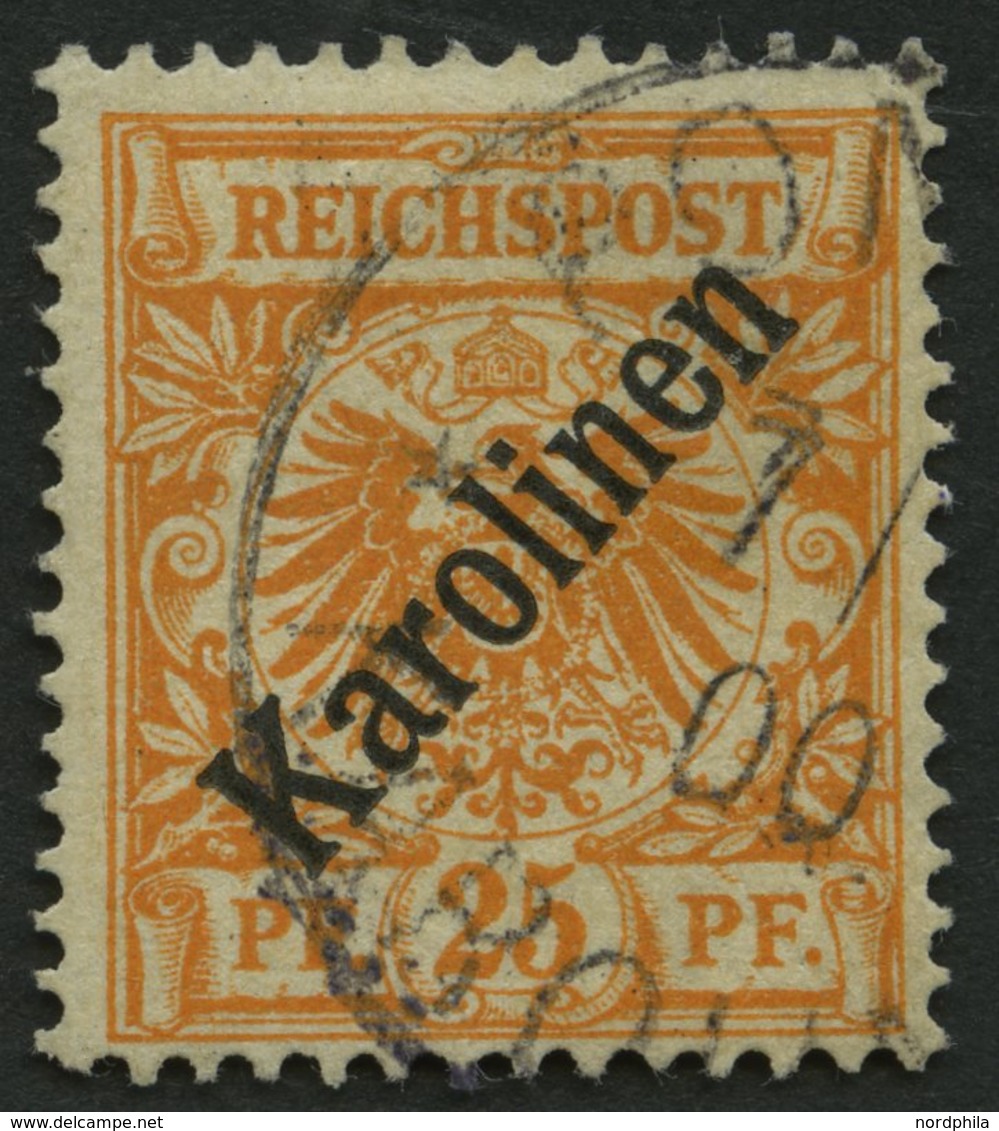 KAROLINEN 5I O, 1899, 25 Pf. Diagonaler Aufdruck, Stempel PONAPE, Pracht, Fotoattest Jäschke-L., Mi. 3400.- - Caroline Islands