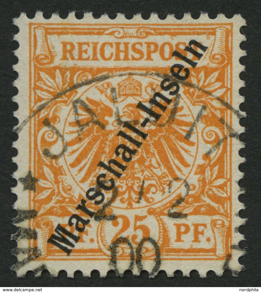 MARSHALL-INSELN 5IIa O, 1899, 25 Pf. Gelblichorange, Berliner Ausgabe, Pracht, Fotoattest Jäschke-L., Mi. 1100.- - Marshalleilanden