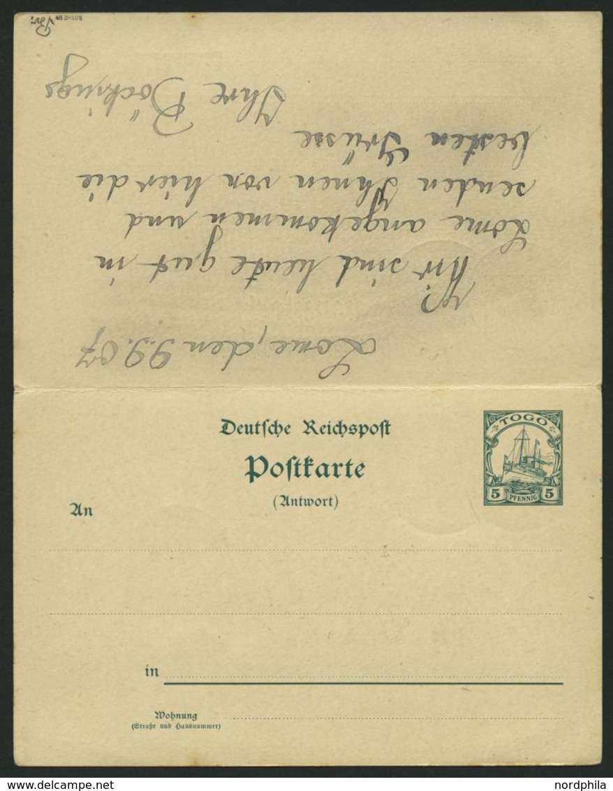 TOGO P 13 BRIEF, 1907, 5/5 Pf. Grün Von LOME Nach Cap Town , Pacht, Gepr. Bothe - Togo