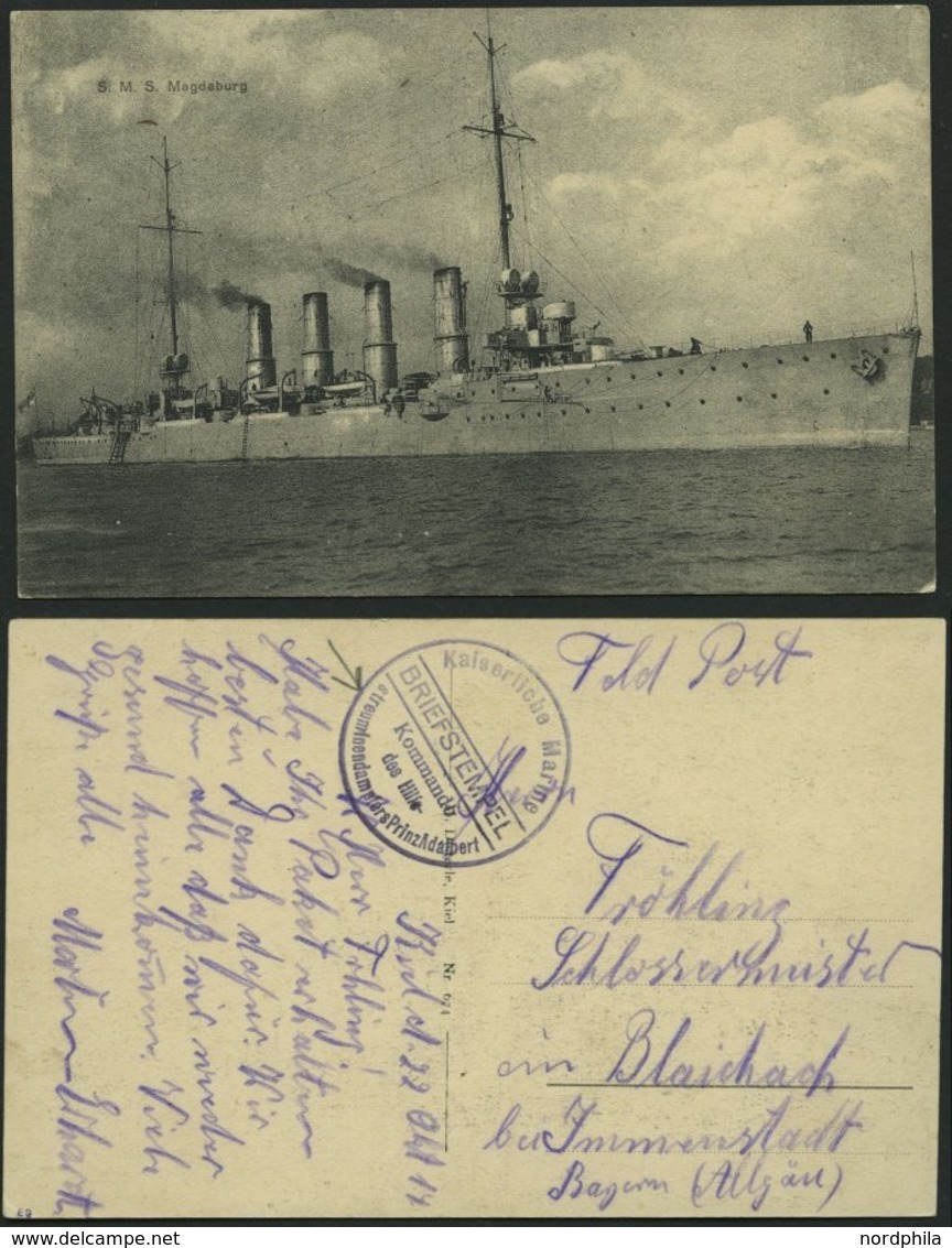 MSP VON 1914 - 1918 (Hilfsstreuminendampfer PRINZ ADALBERT), 22.10.1914, Violetter Briefstempel, Feldpost-Ansichtskarte  - Marítimo