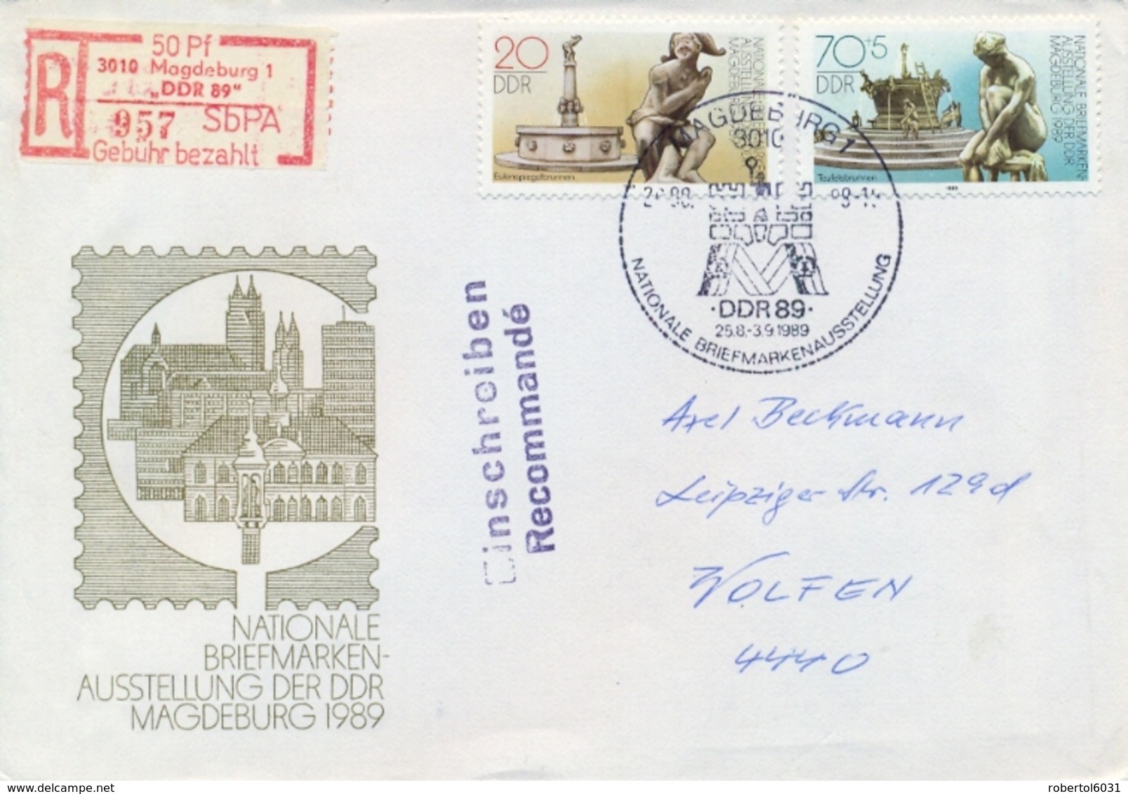 Germany DDR 1989 Registered Cover From Magdeburg National Stamp Exhibition With 20 Pf. + 70+5 Pf. - Esposizioni Filateliche