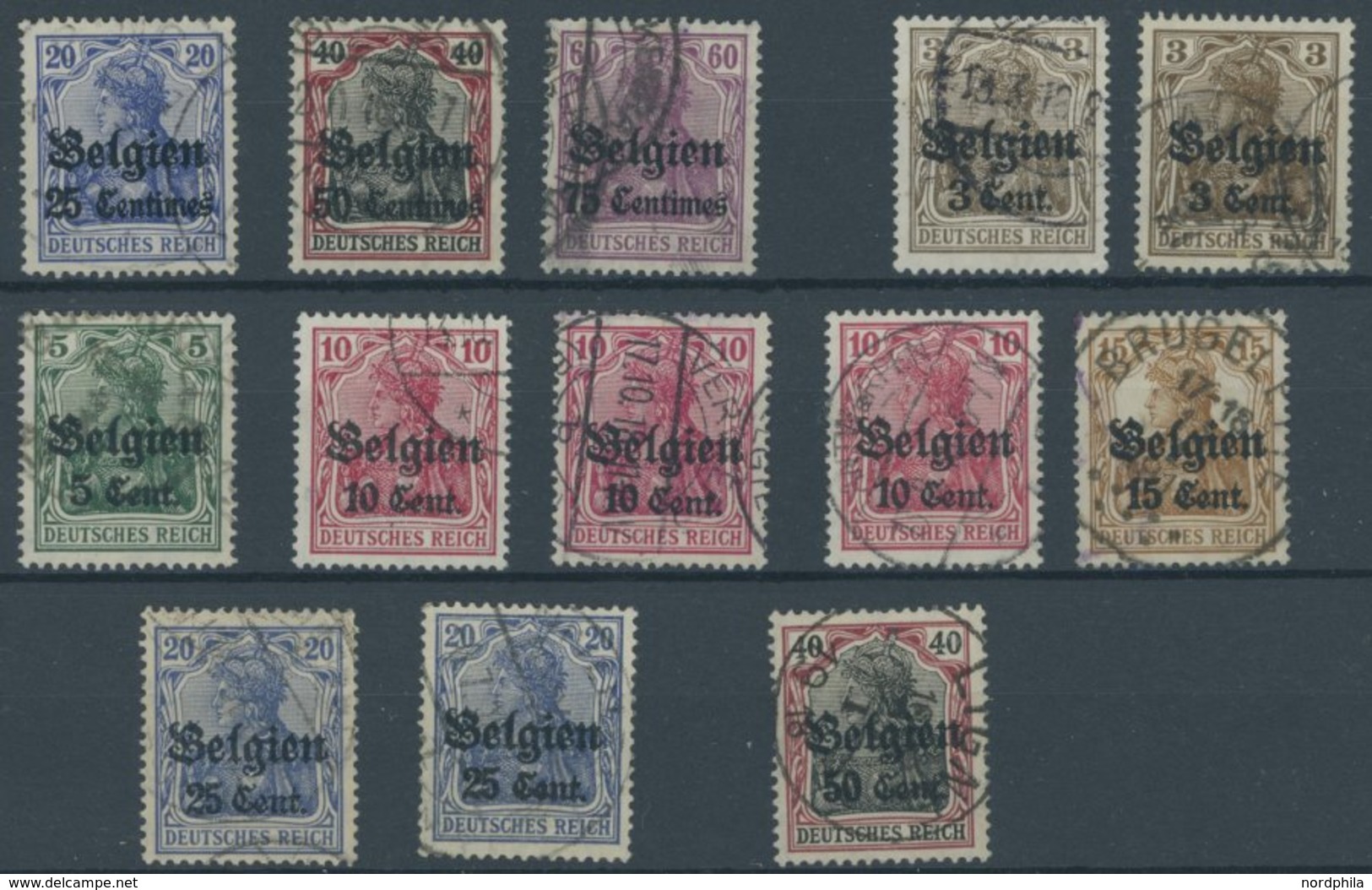 LANDESPOST IN BELGIEN O, 1914-18, 13 Verschiedene Werte, Alle Geprüft Hey Oder Dr. Hochstädter, Mi. 103.- - Bezetting 1914-18