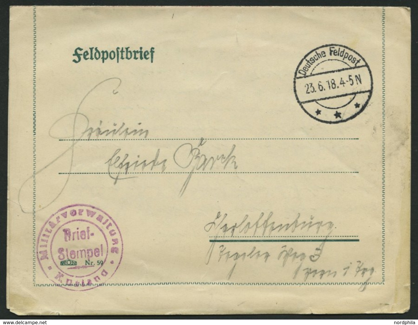 DT. FP IM BALTIKUM 1914/18 Militätverwaltung Kurland, Rotvioletter Briefstempel, Mit Tarnstempel DEUTSCHE FELDPOST *** A - Latvia