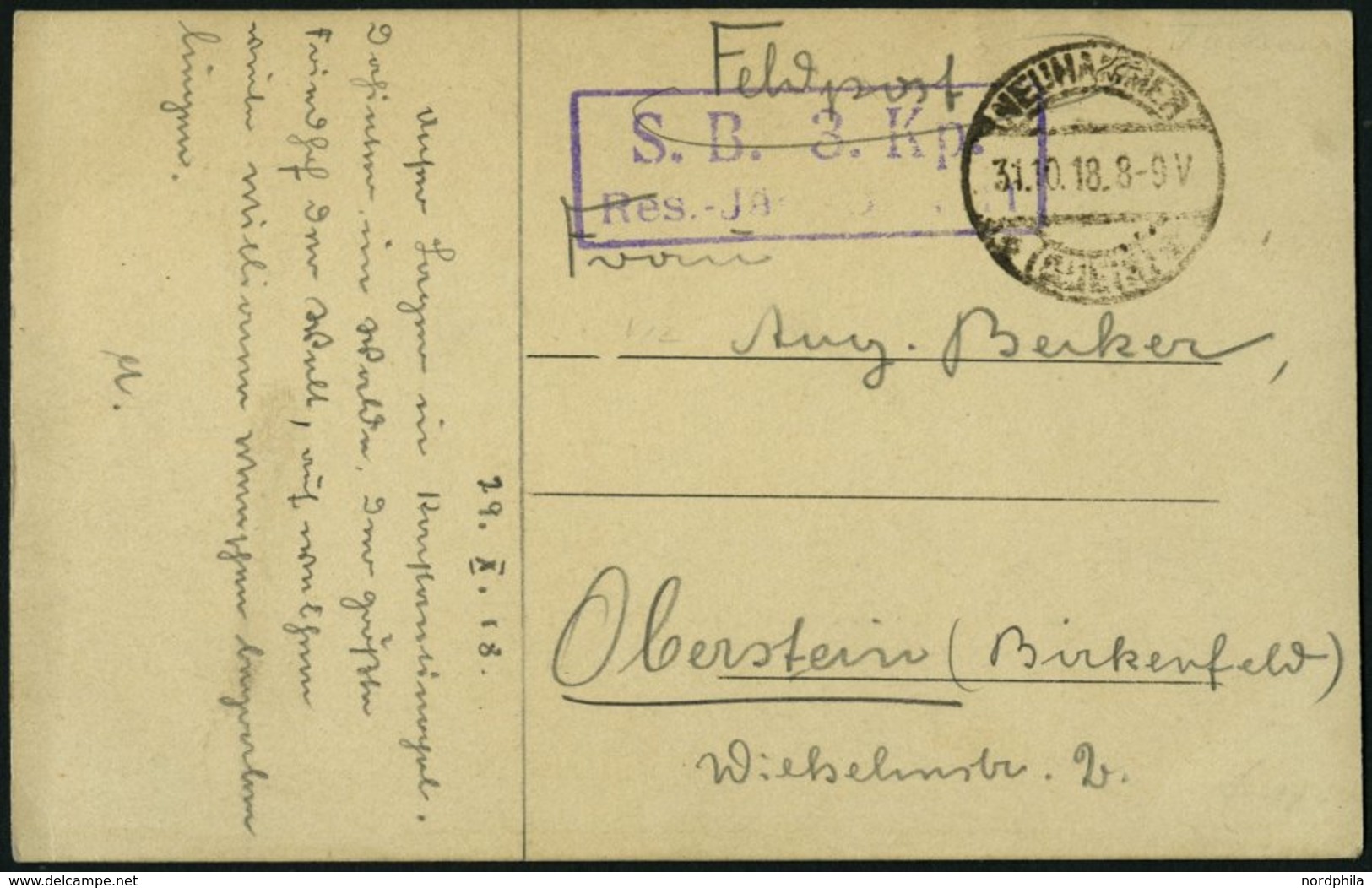 DP TÜRKEI 1918, Feldpost-Ansichtskarte Von NEUHAMMER Mit Soldatenbriefstempel Nach Oberstein, Pracht - Letonia